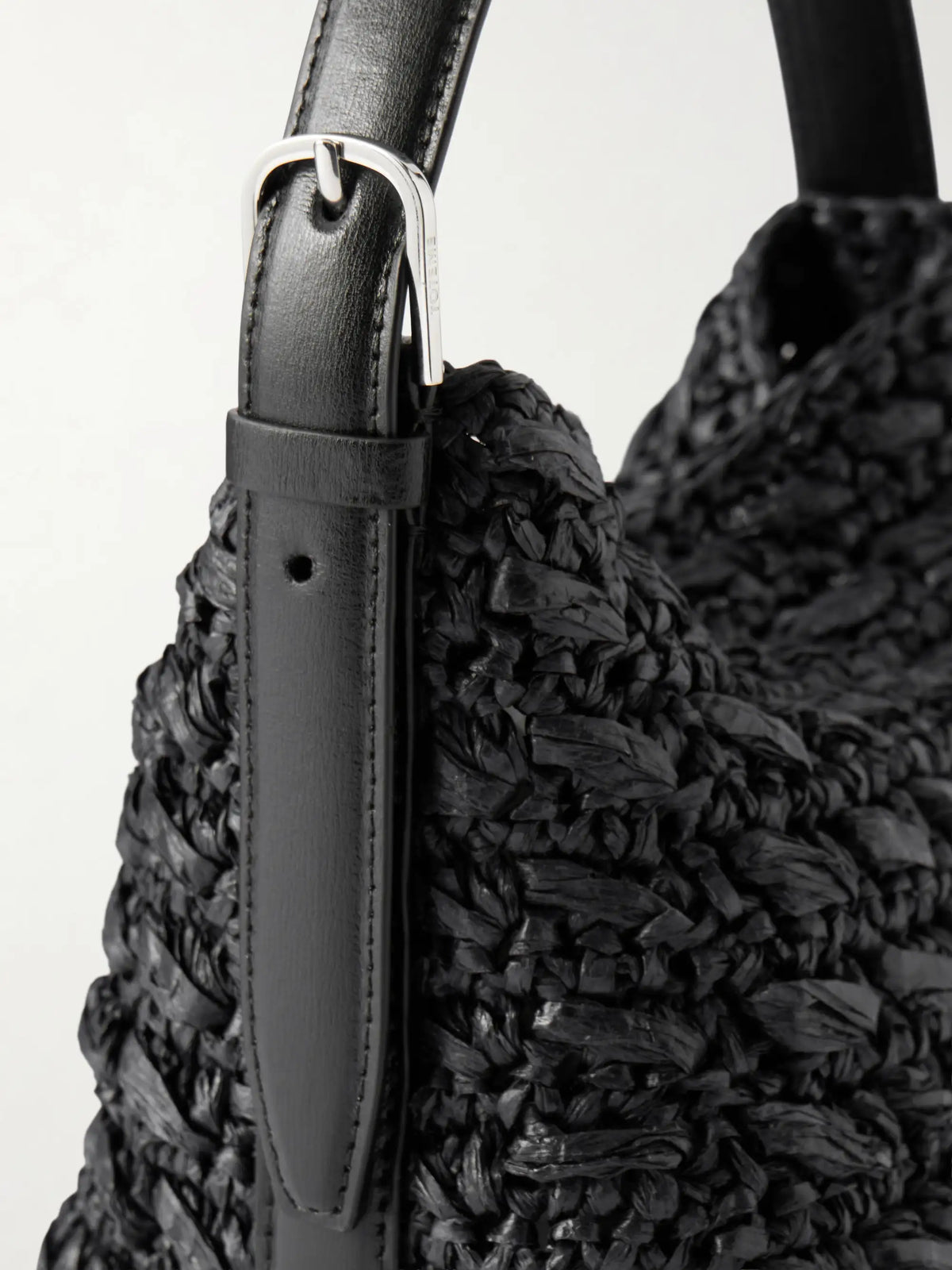 Belted Small Leather-trimmed Raffia Shoulder Bag