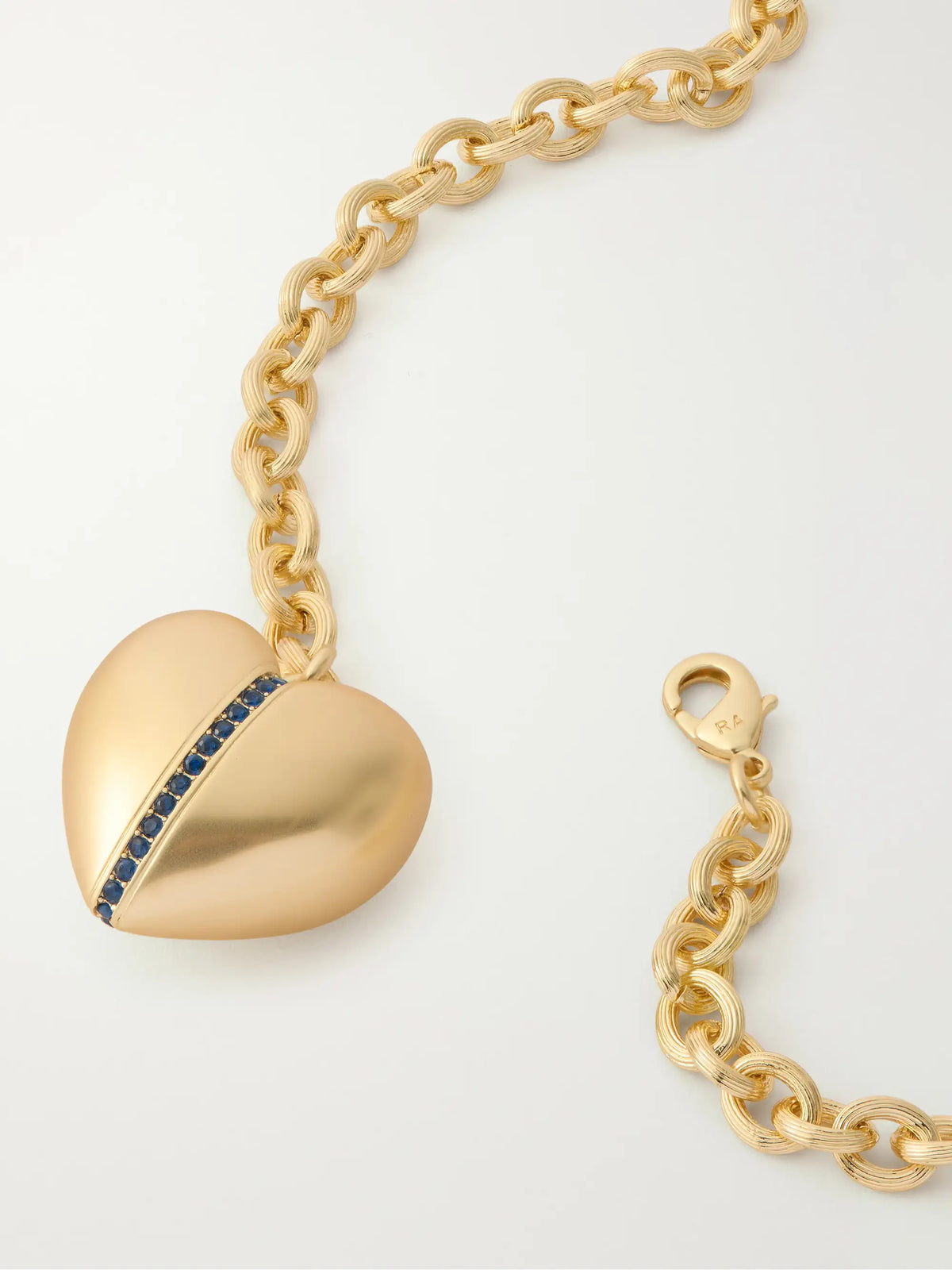The Sapphire Stripe Puffy Heart Gold-tone And Sapphire Necklace