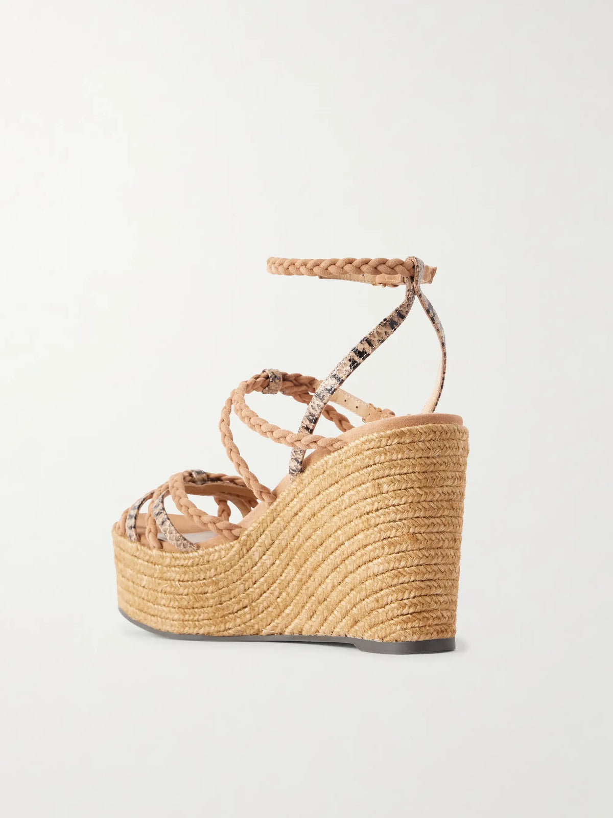 Nyra 100 Braided Snake-effect Leather And Suede Wedge Sandals