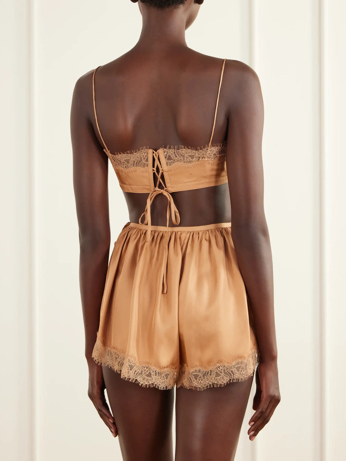Ulla Johnson Leiko Cropped Chantilly Lace-trimmed Silk-twill Top