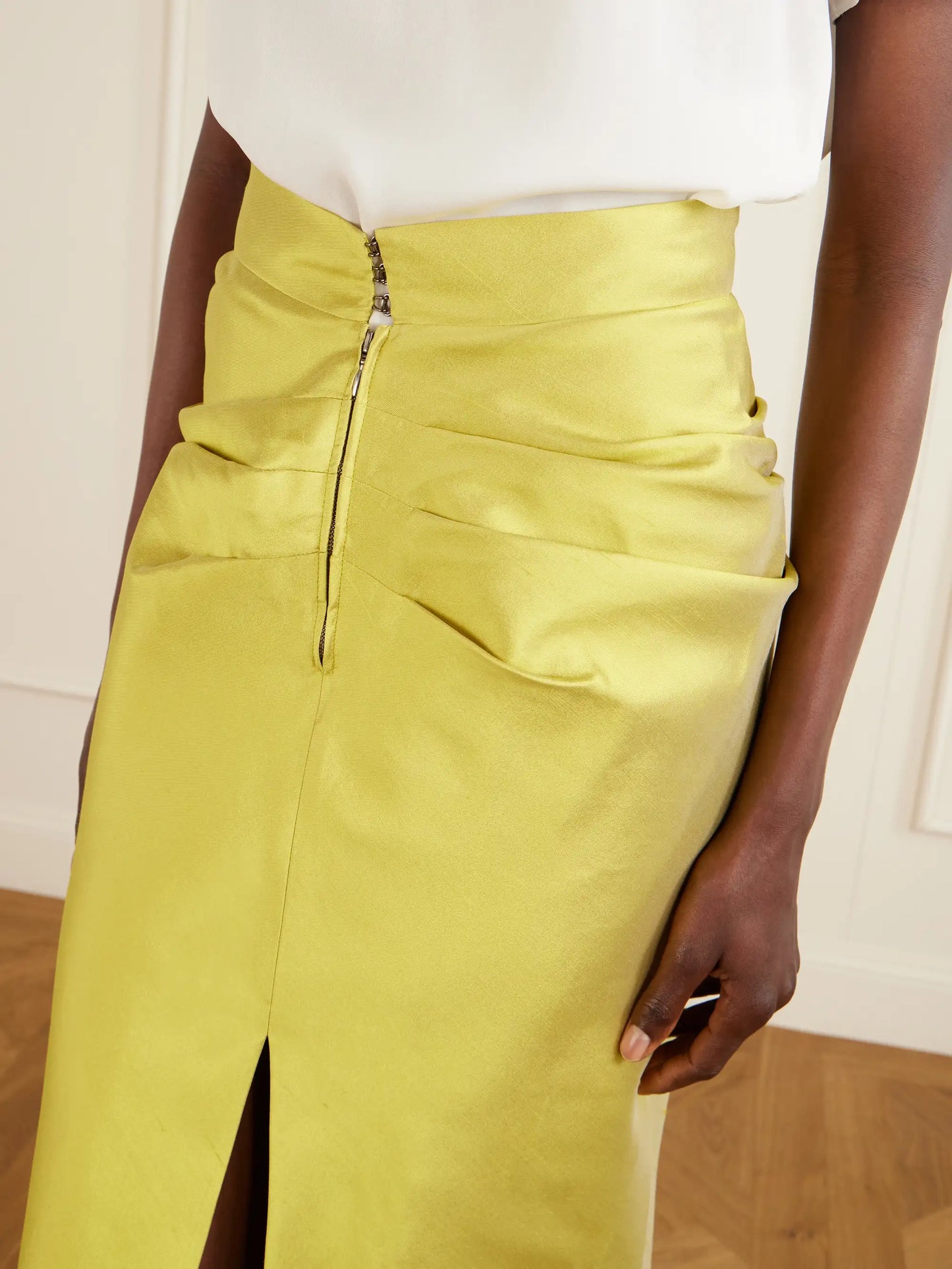 Ruched Silk-shantung Midi Skirt
