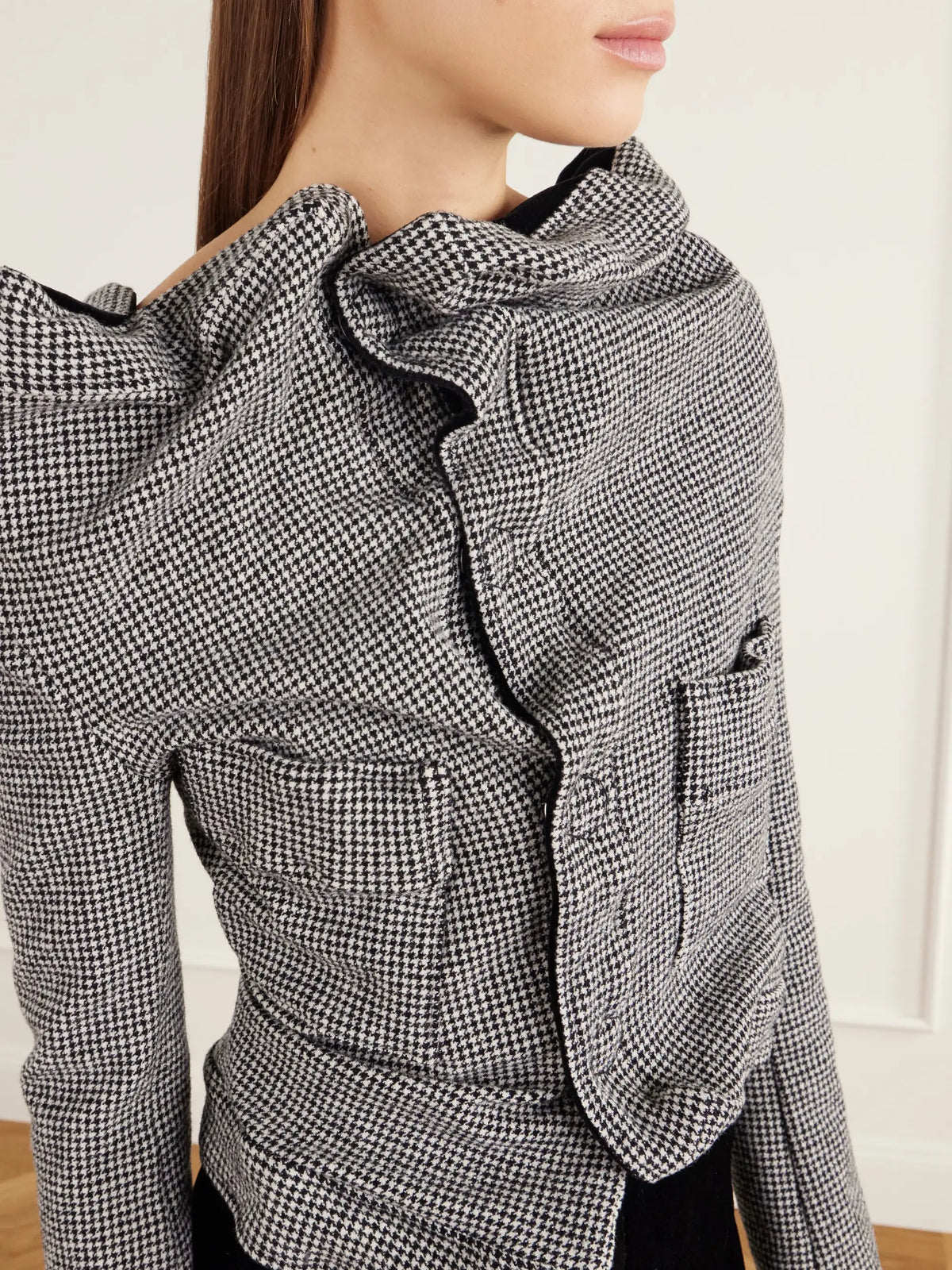 Junya Watanabe Asymmetric Houndstooth Wool-blend Jacket