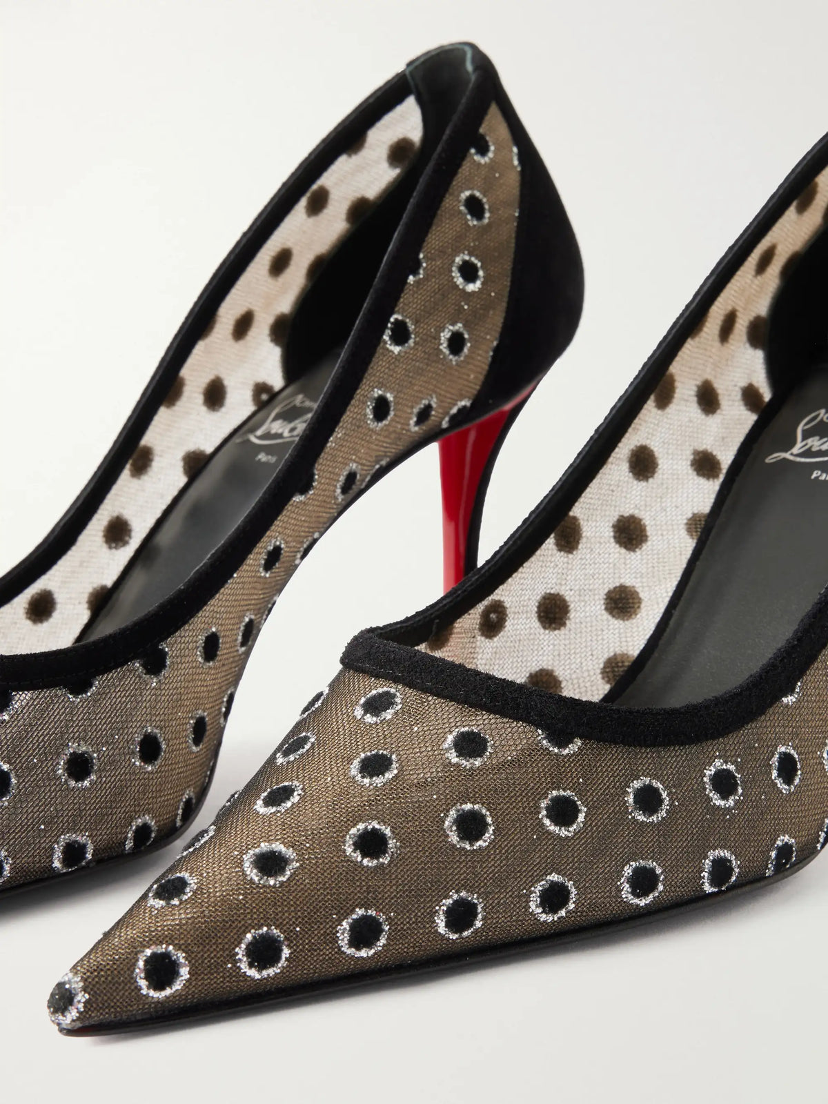 Christian Louboutin Miss Z 80 Polka-dot Flocked-tulle And Suede Pumps