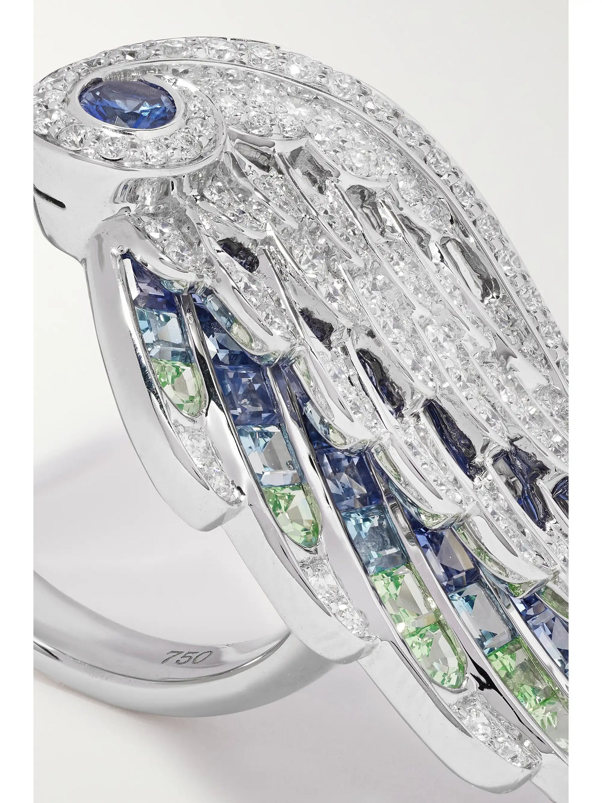 Wings Embrace Peacock 18-karat White Gold Multi-stone Ring