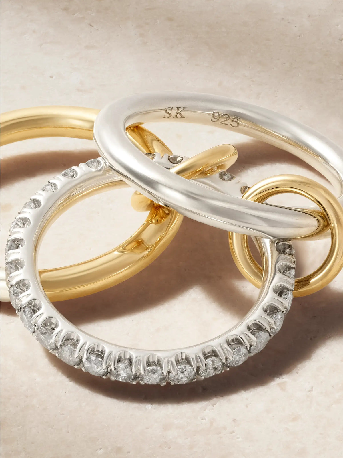 Taurus Set Of Three 18-karat Gold And Sterling Silver Diamond Rings