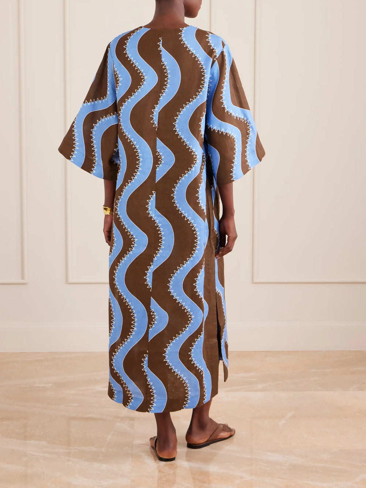 Tie-detailed Embroidered Linen Midi Dress