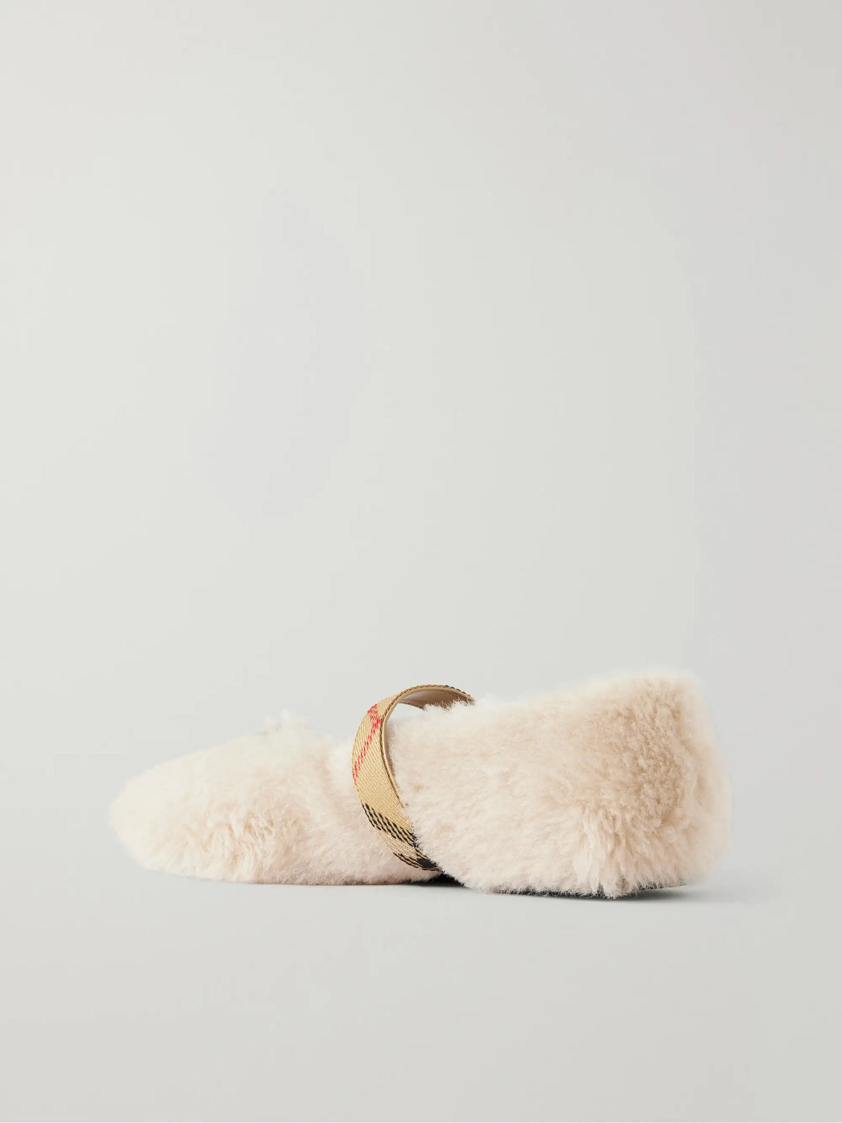 Burberry Buckle-detailed Check-trimmed Shearling Ballet Flats