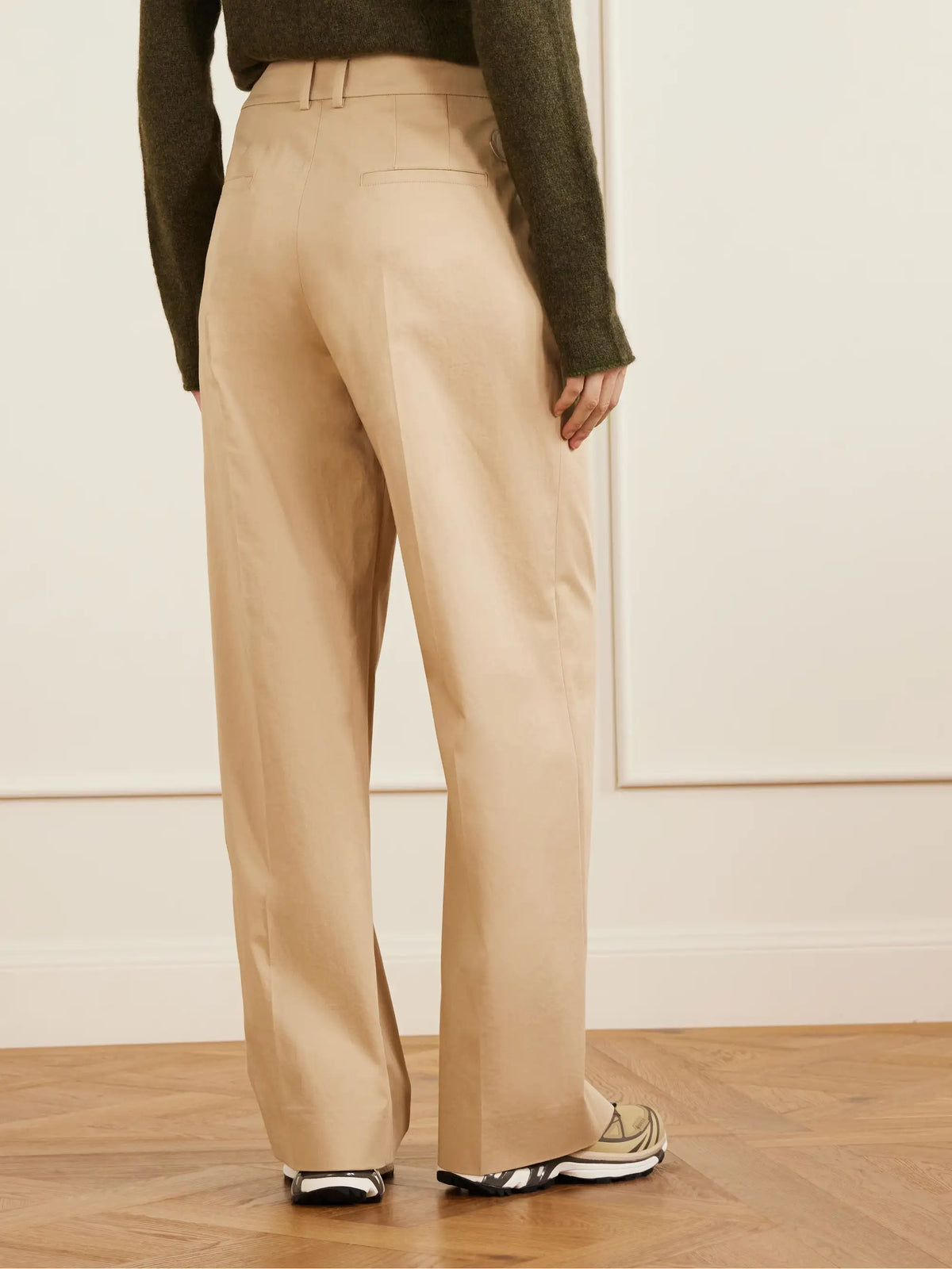 Appliquéd Pleated Cotton-twill Wide-leg Pants