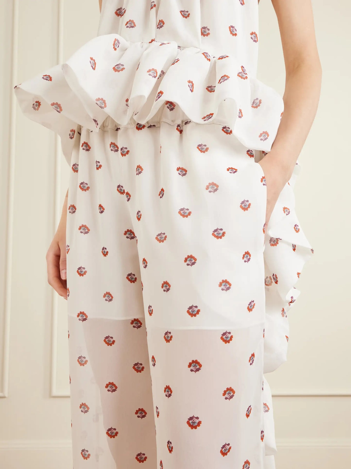 Palazzo Floral-print Wide-leg Silk Pants