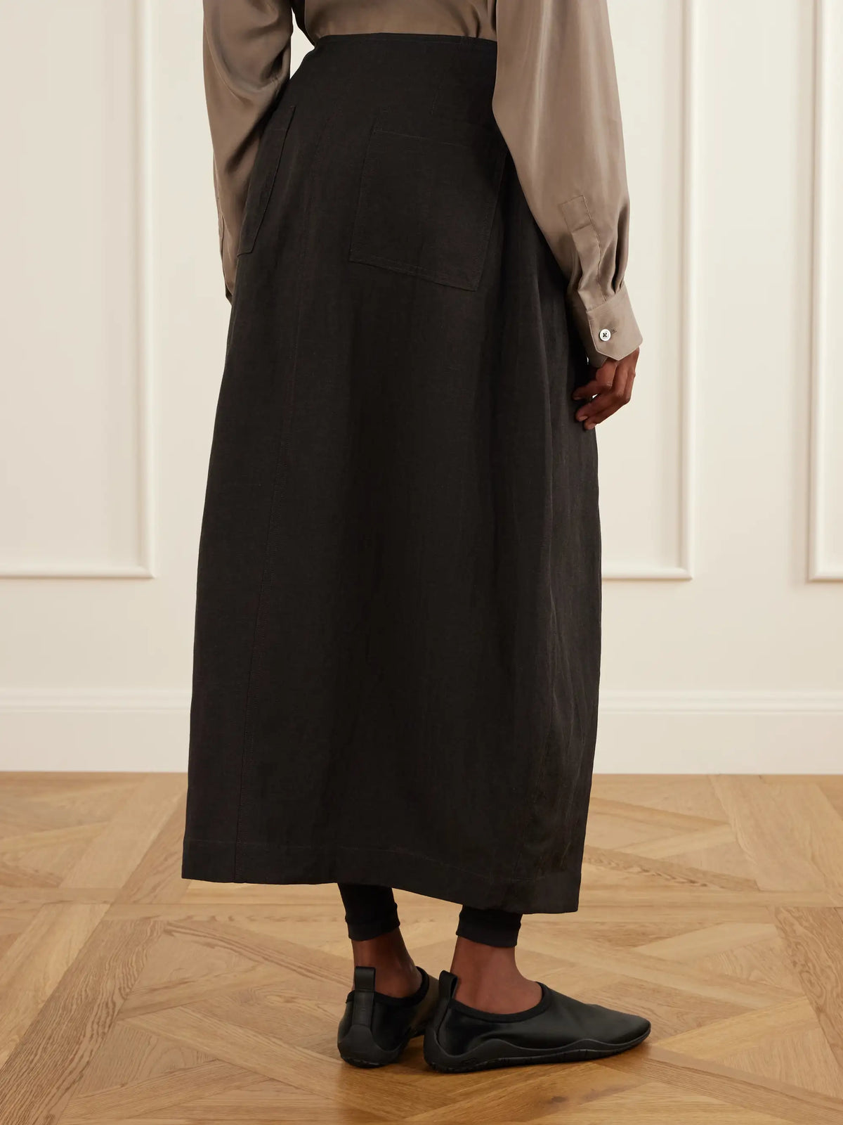Studio Nicholson Pleated Woven Midi Skirt