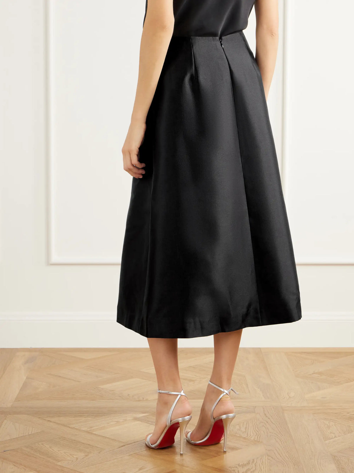 SIMKHAI Vexa Pleated Duchess-satin Midi Skirt