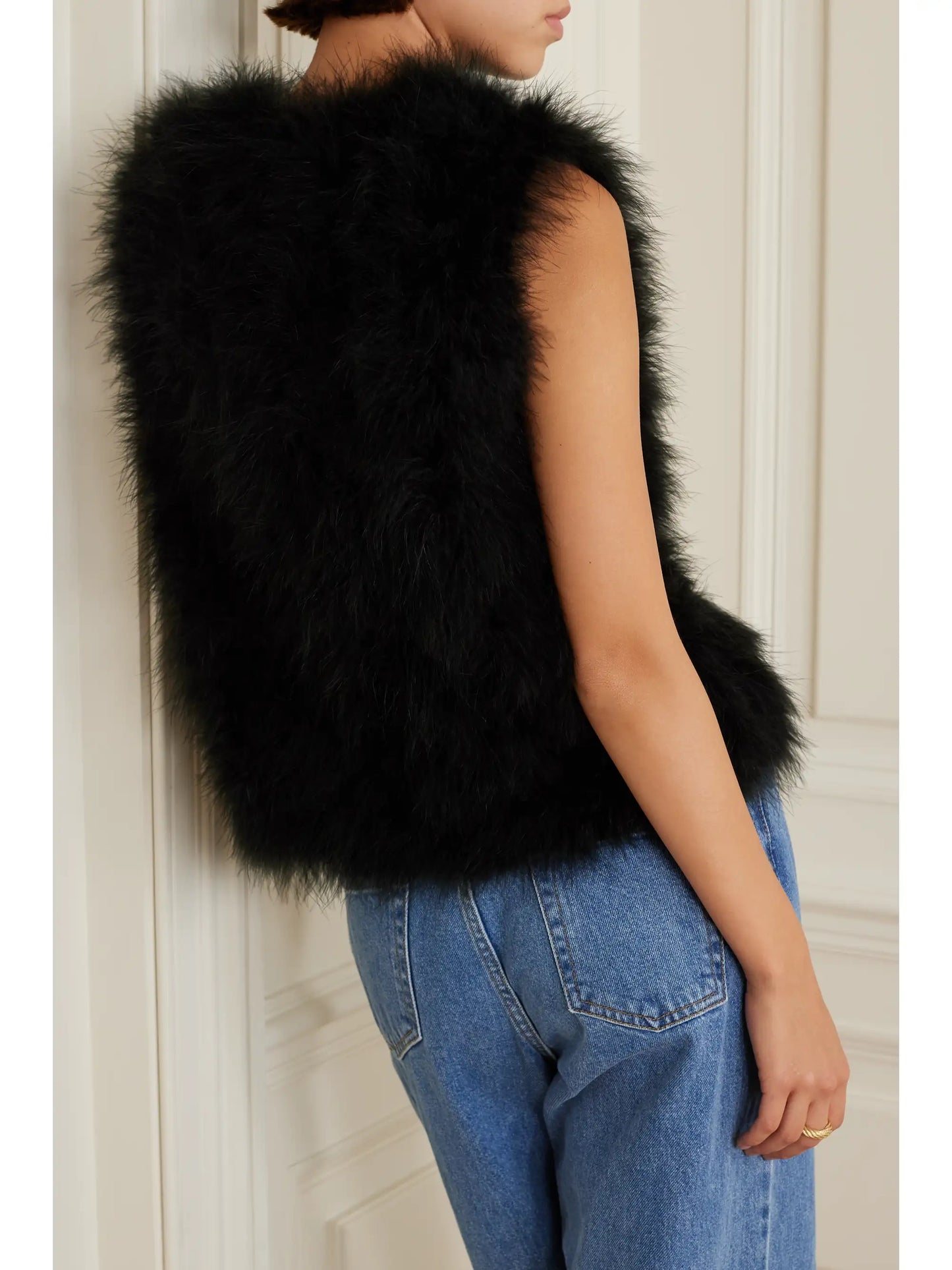 Feather-embellished Silk-satin Vest