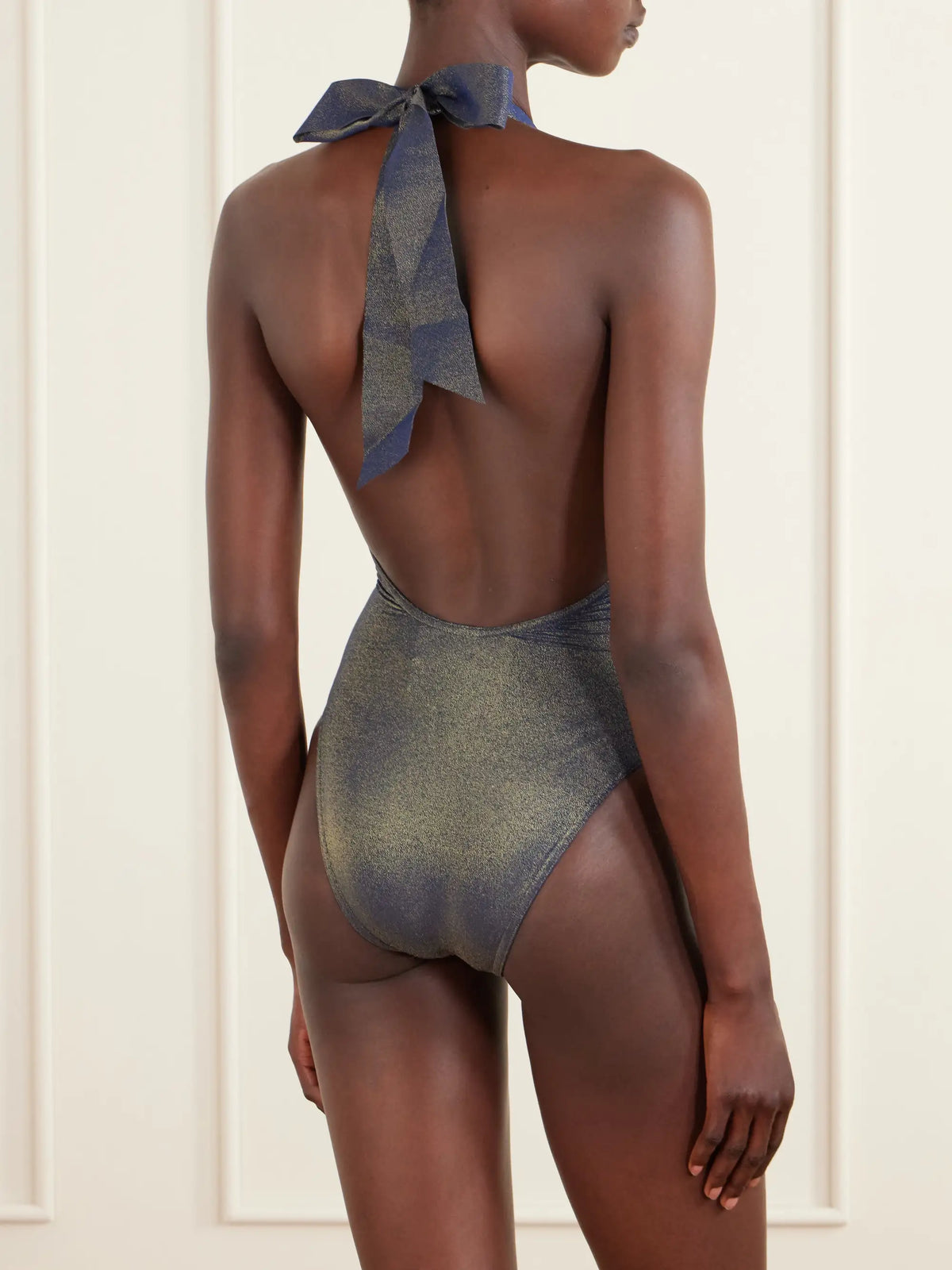 Zimmermann Aster Twisted Metallic Halterneck Swimsuit