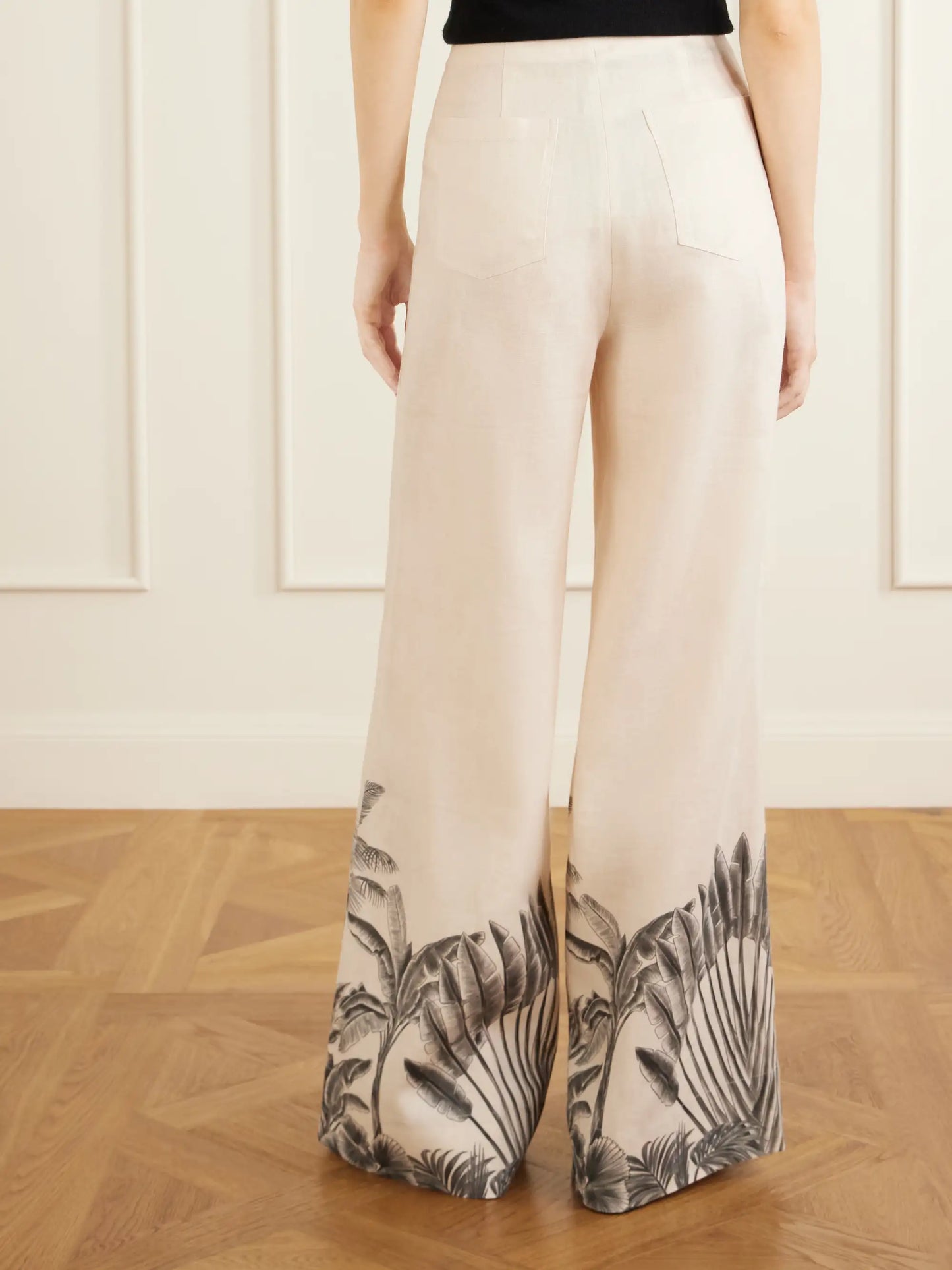 Voz De Calma Printed Linen Wide-leg Pants