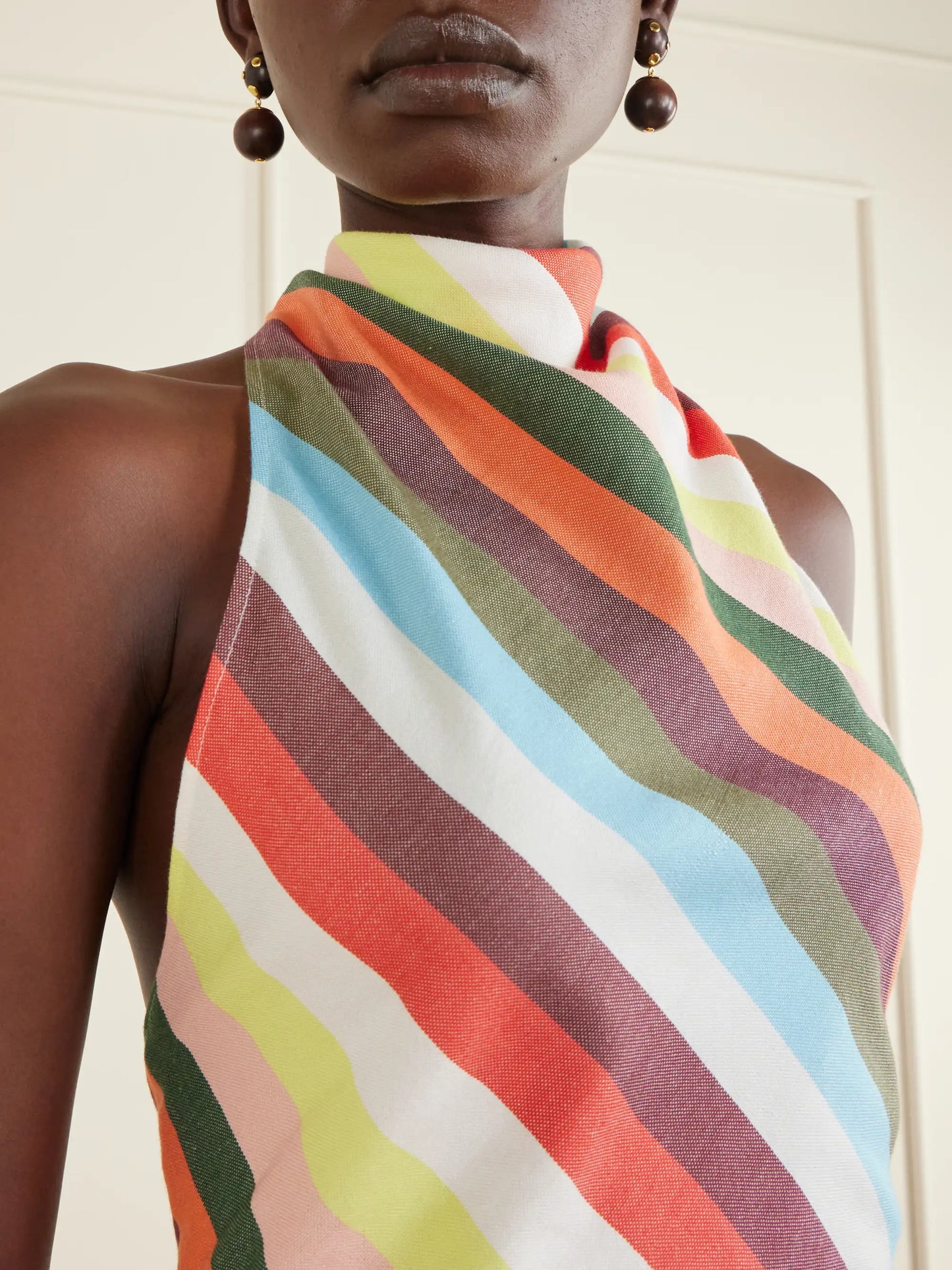 The Halterneck Striped Cotton Tank Top