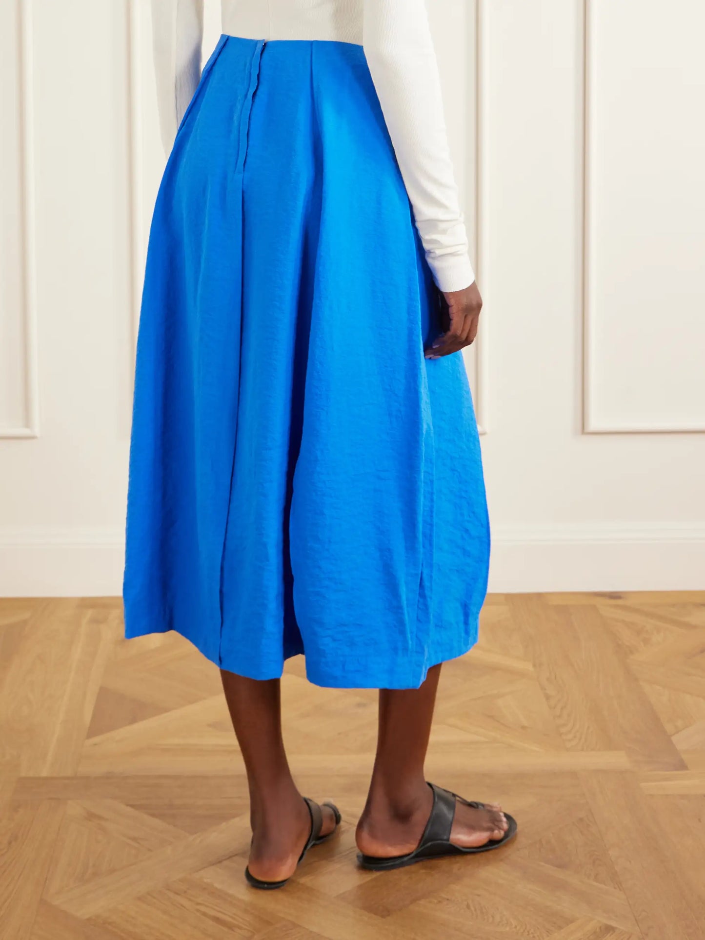 Pleated Silk-blend Crepe Midi Skirt
