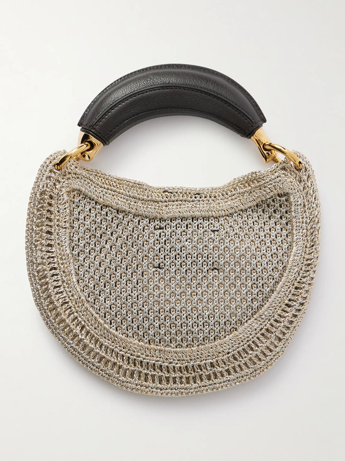 Summer Banana Leather-trimmed Metallic Crocheted Tote