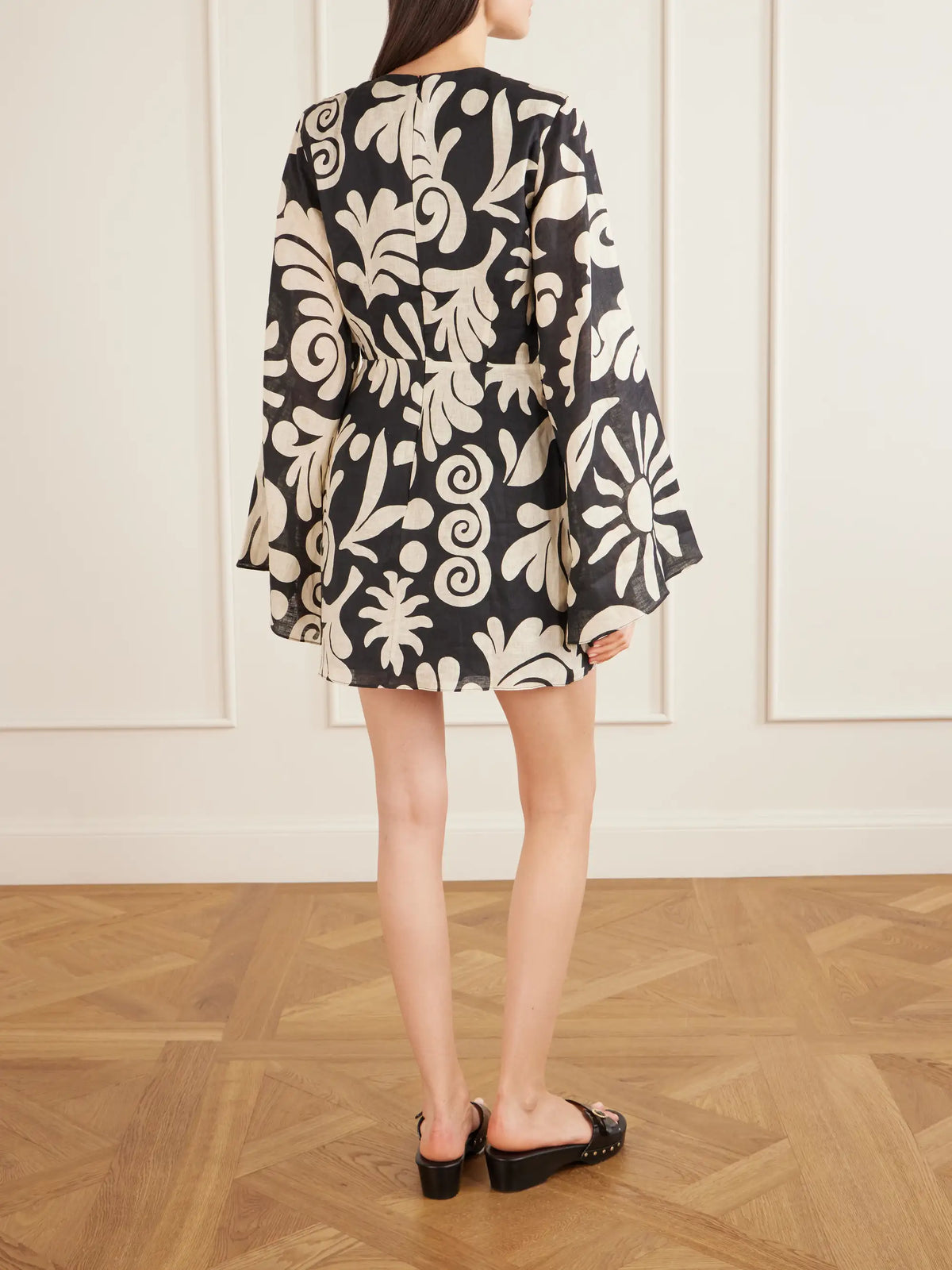 Cala de la Cruz Vera Embellished Cutout Printed Linen Mini Dress