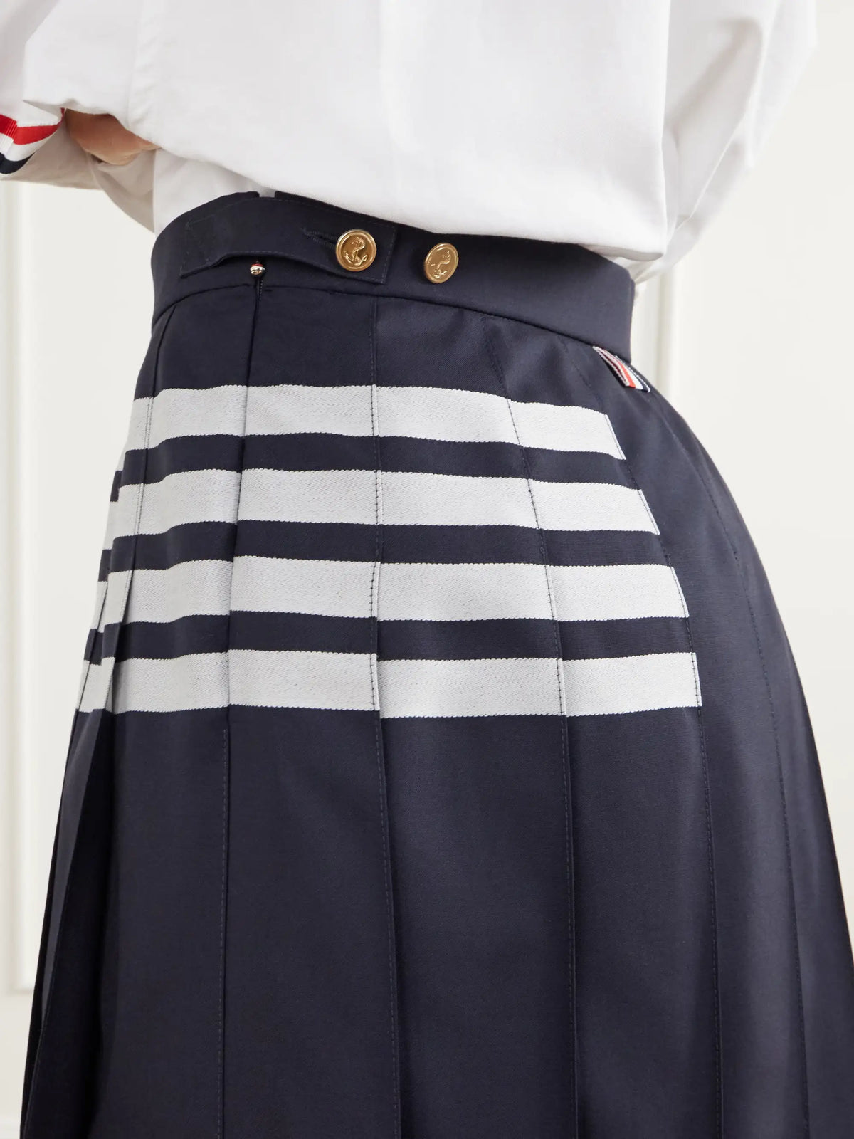 Thom Browne Pleated Asymmetric Grosgrain-trimmed Wool-gabardine Mini Skirt