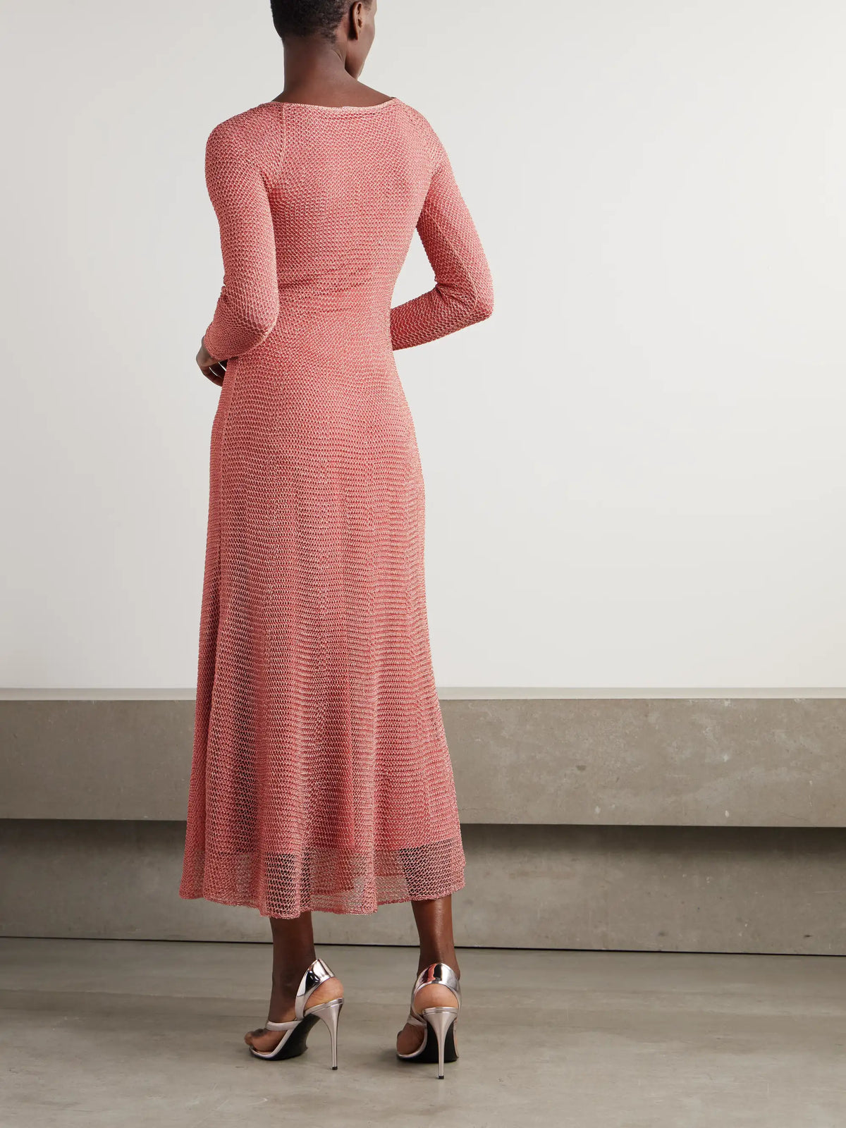 Metallic Open-knit Midi Dress