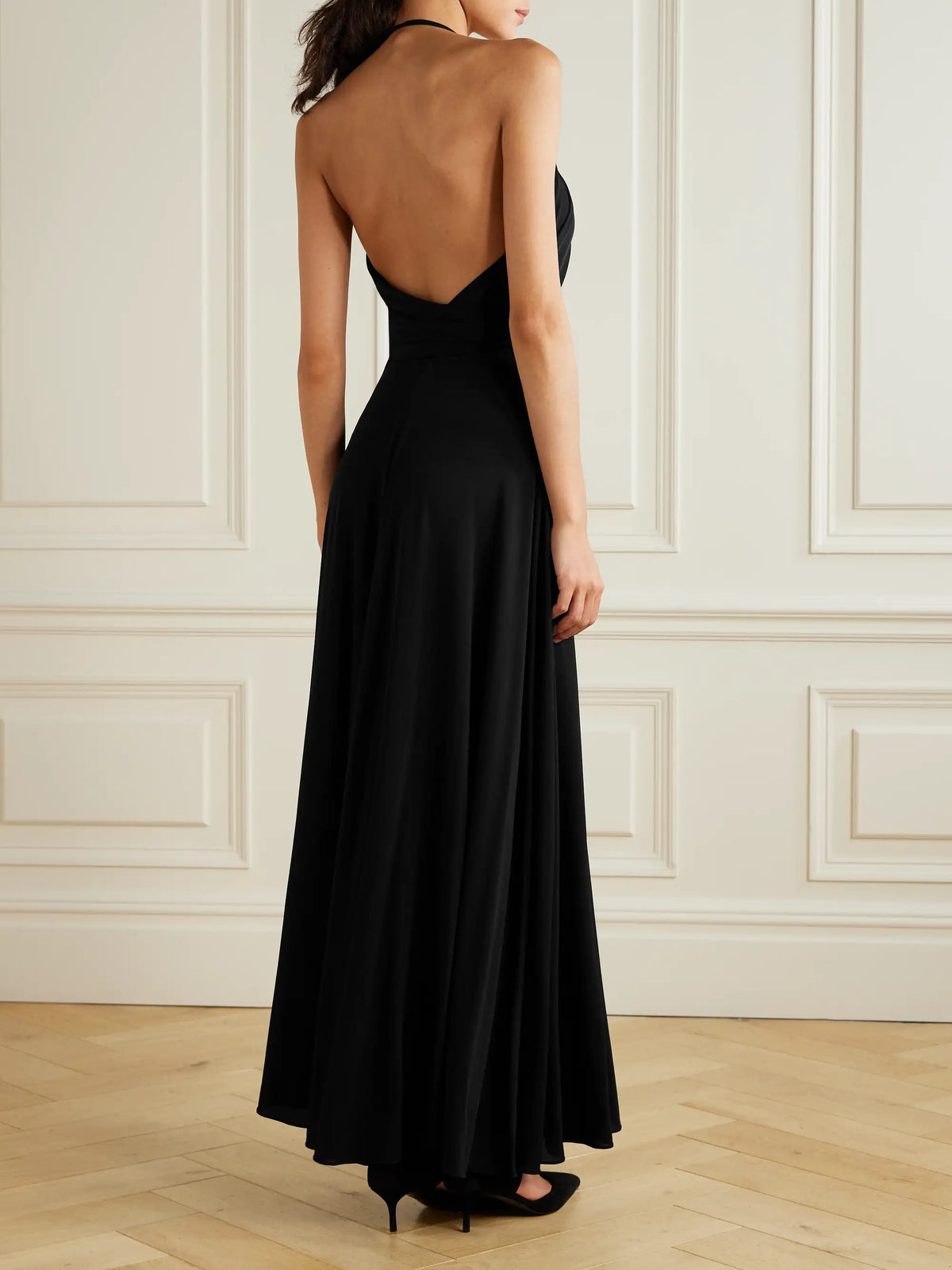 Belted Gathered Jersey Halterneck Maxi Dress