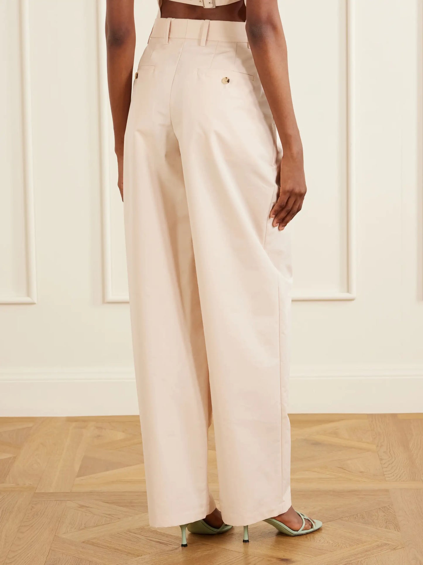 Pleated Cotton-blend Wide-leg Pants