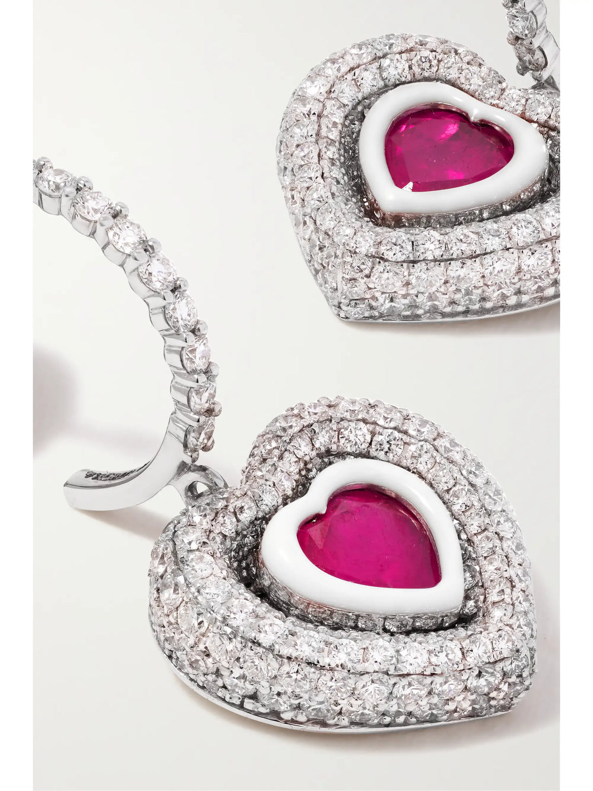 Manaal Heart 18-karat White Gold, Enamel, Ruby And Diamond Earrings