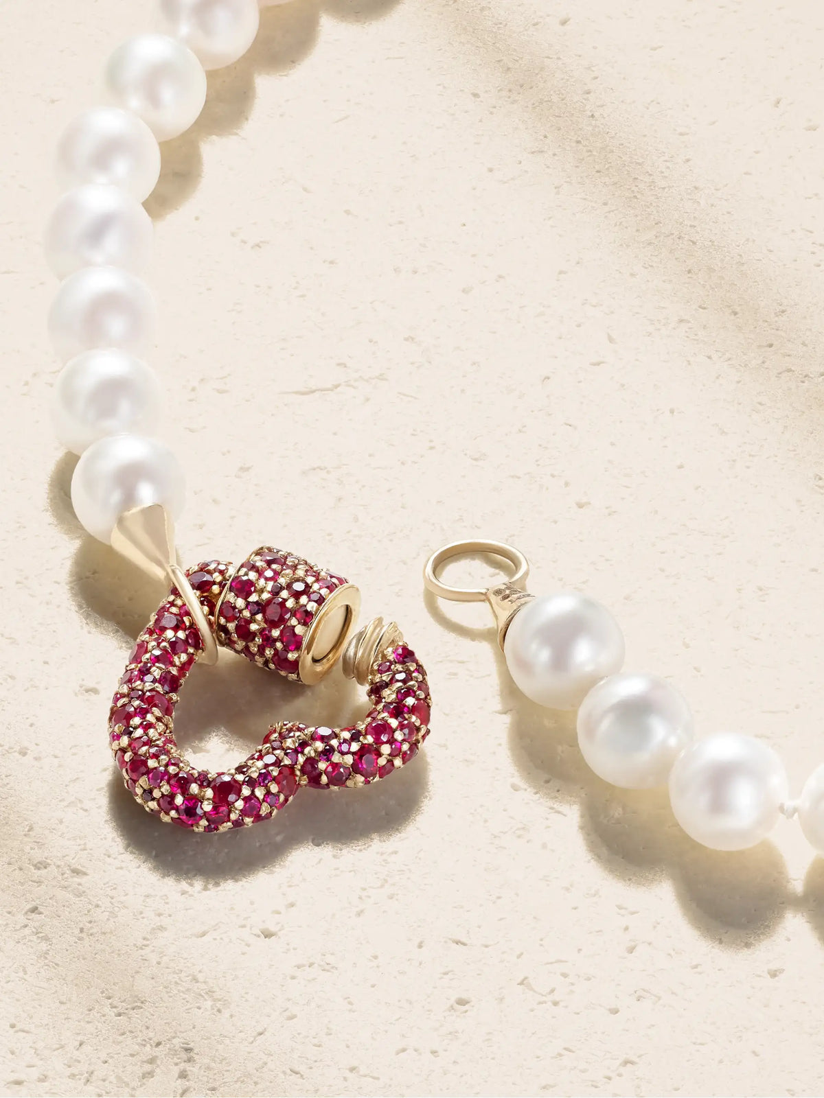 Marla Aaron Heartlock 14-karat Yellow Gold, Ruby And Pearl Necklace