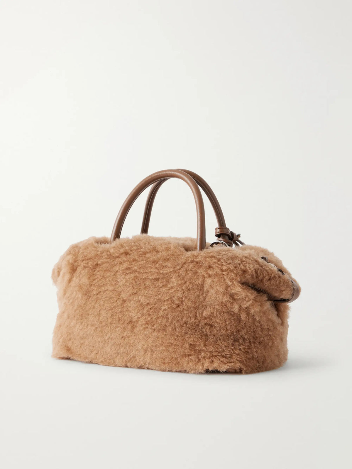 Max Mara Teddy Boston Small Leather-trimmed Camel-hair Top-handle Bag