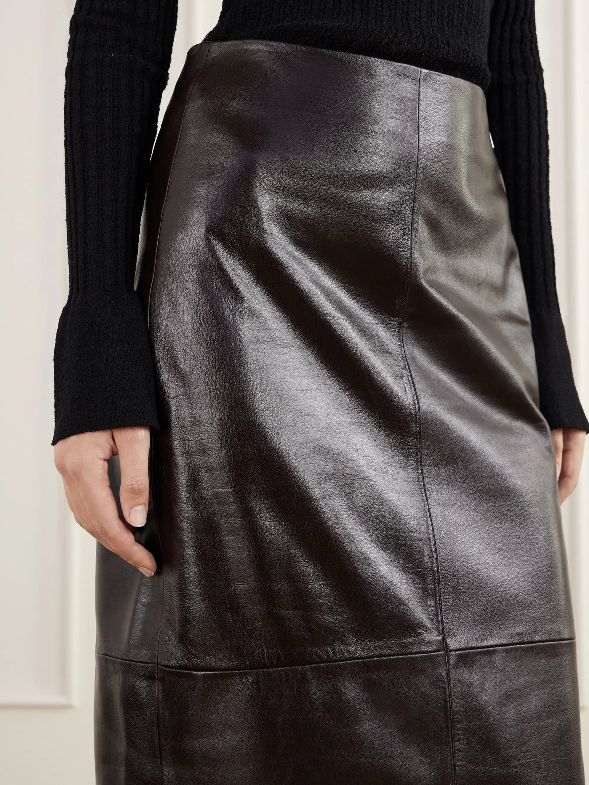 ARMA Meeka Paneled Full-grain Leather Midi Skirt
