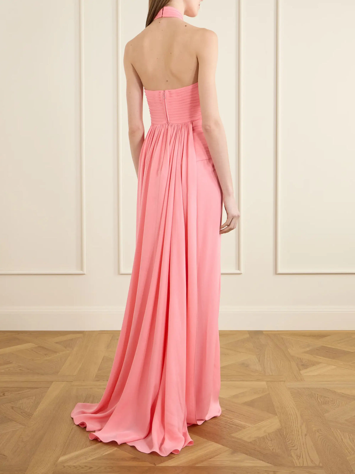 Pleated Silk-georgette Halterneck Gown