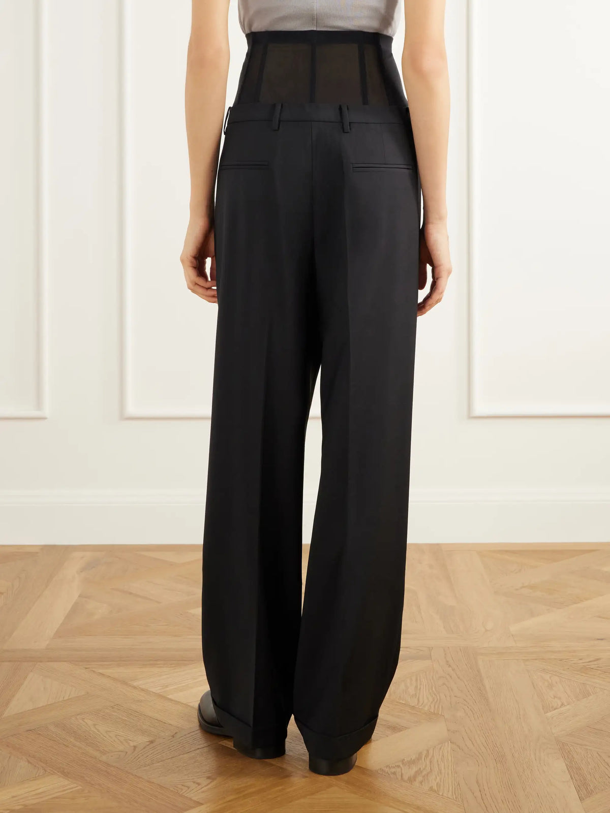 Tibi Mesh-trimmed Pleated Fresco Straight-leg Pants
