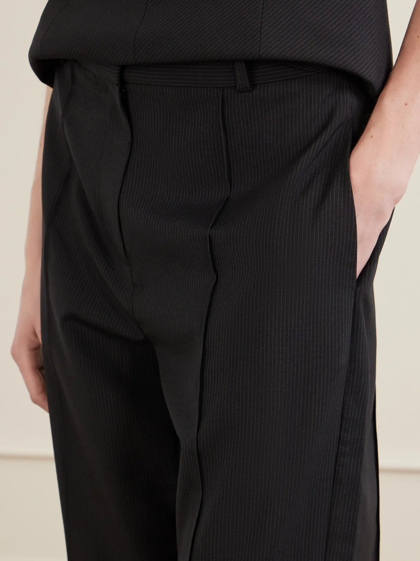 Pleated Pinstriped Woven Wide-leg Pants