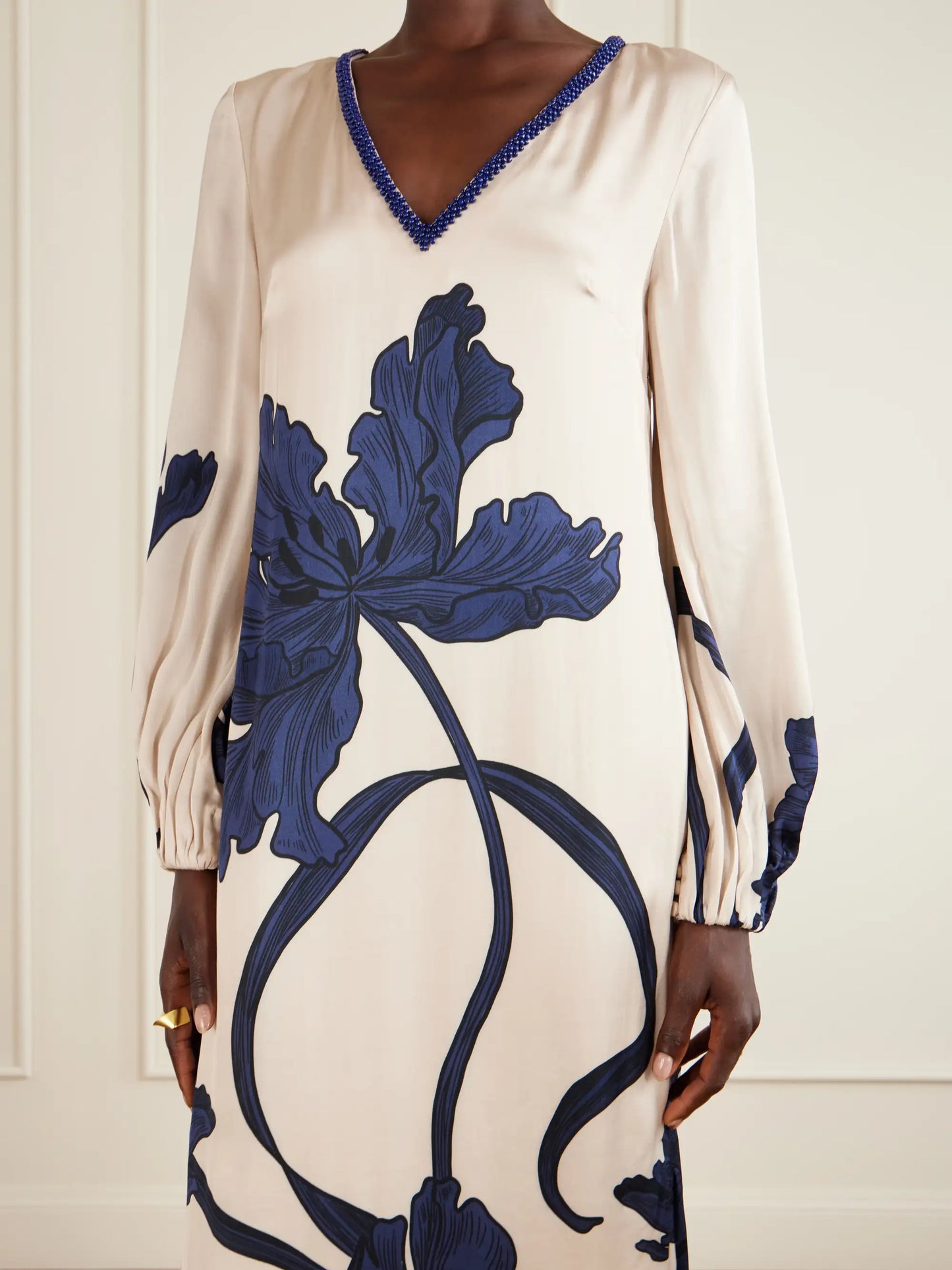 Aduma Embellished Floral-print Satin Maxi Dress