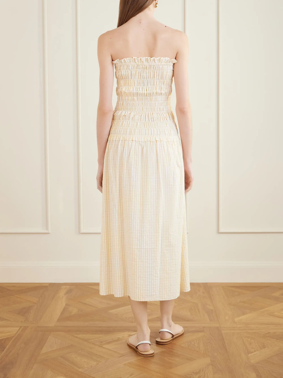 Faithfull Amalita Shirred Gingham Cotton Midi Dress