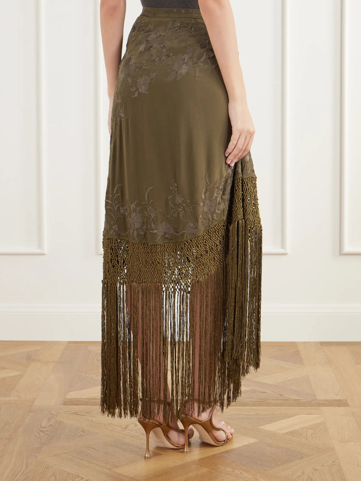 Ulla Johnson Lark Fringed Embroidered Silk-crepe De Chin Midi Skirt