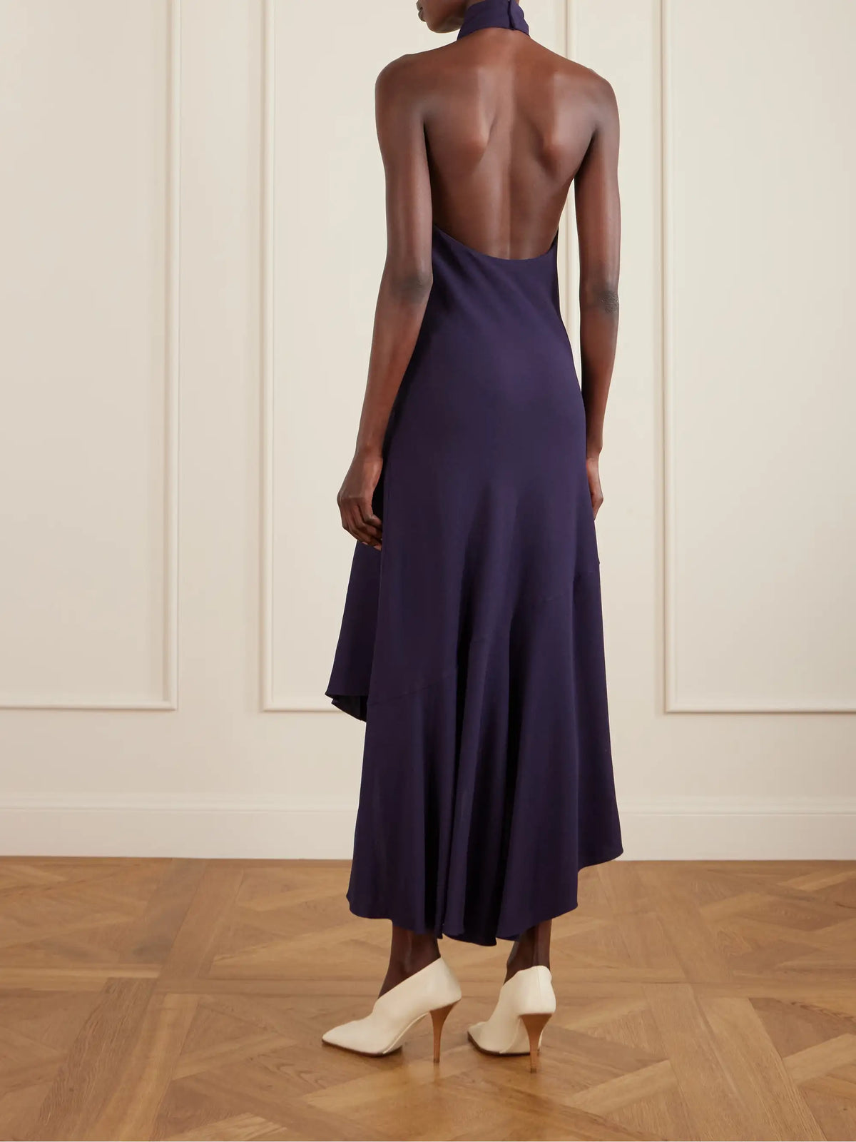 Open-back Asymmetric Ribbed Jersey Maxi Dress