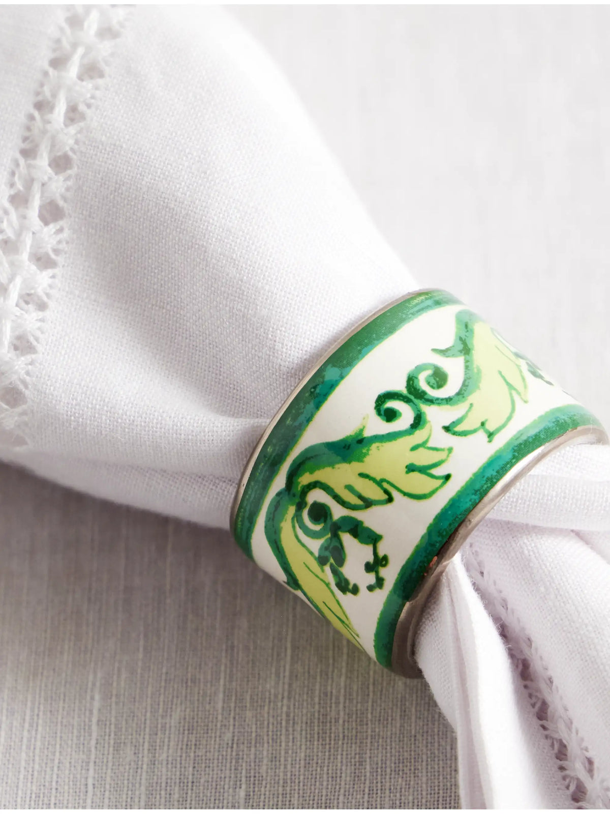 Set Of Two Painted Porcelain Napkin Rings
