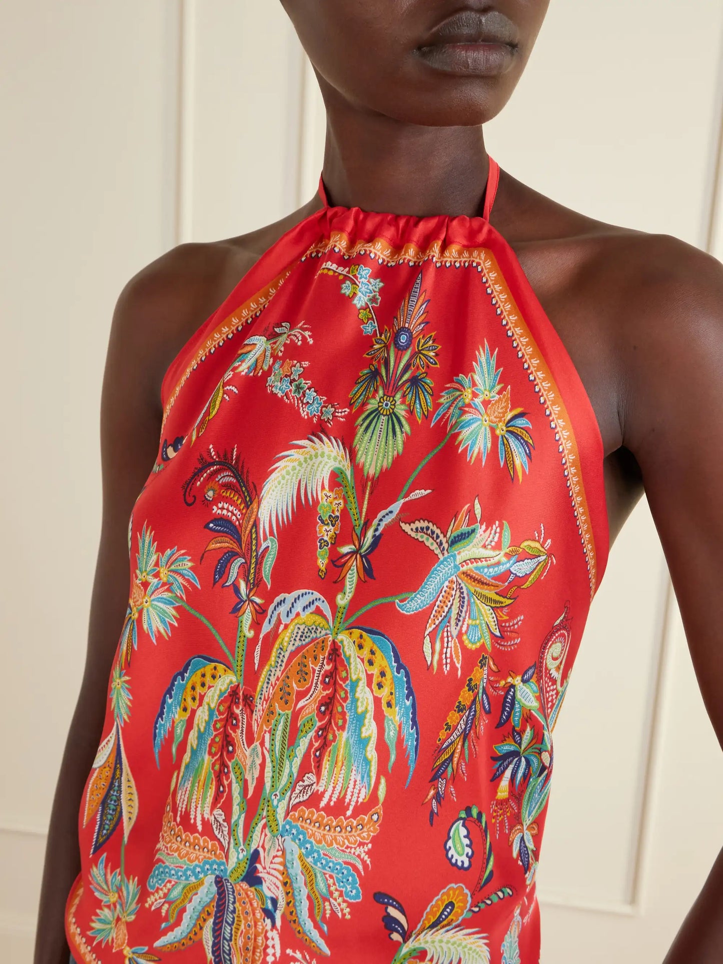 Printed Silk-satin Halterneck Top