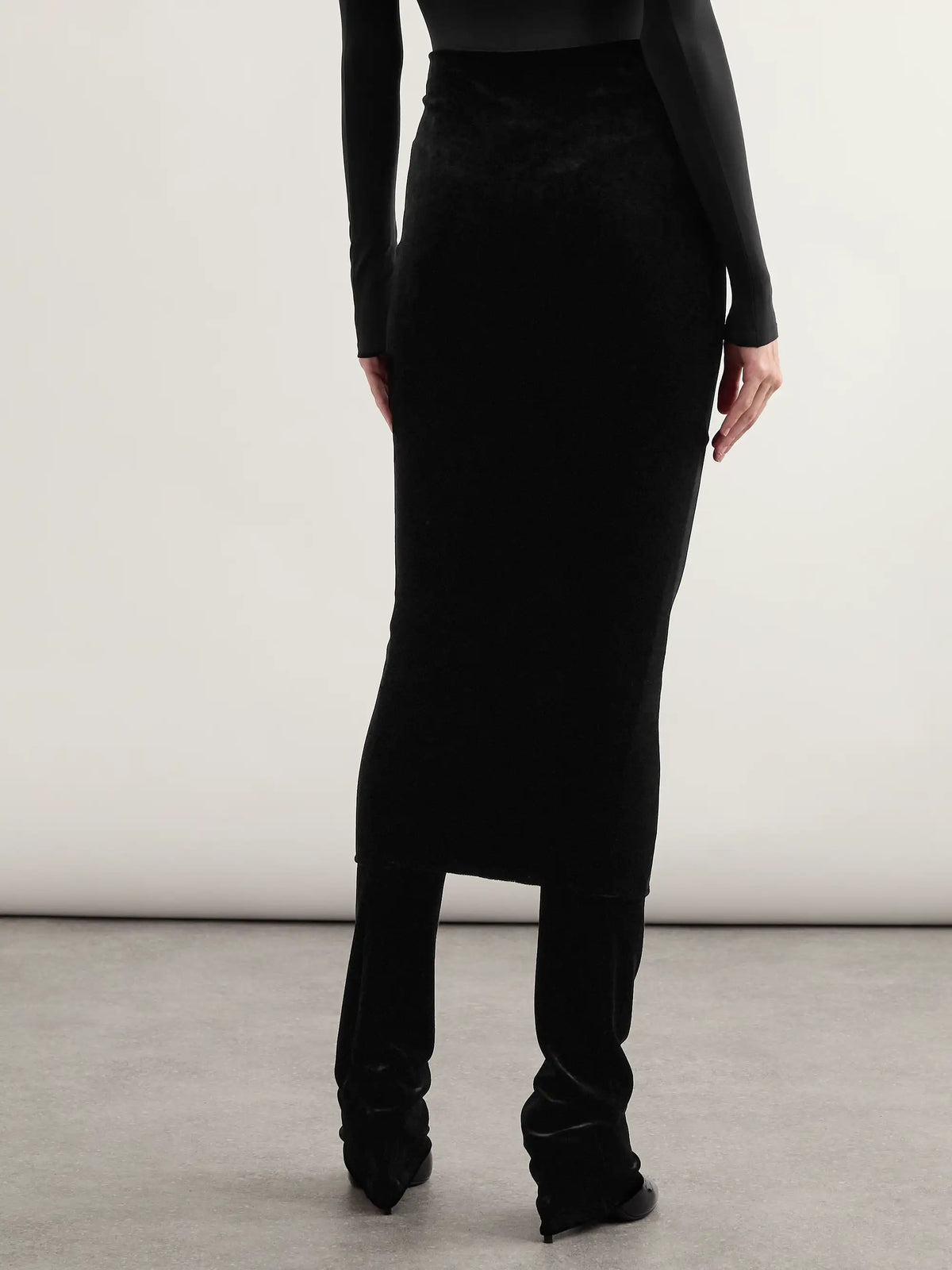 Layered Stretch-velvet Straight-leg Pants
