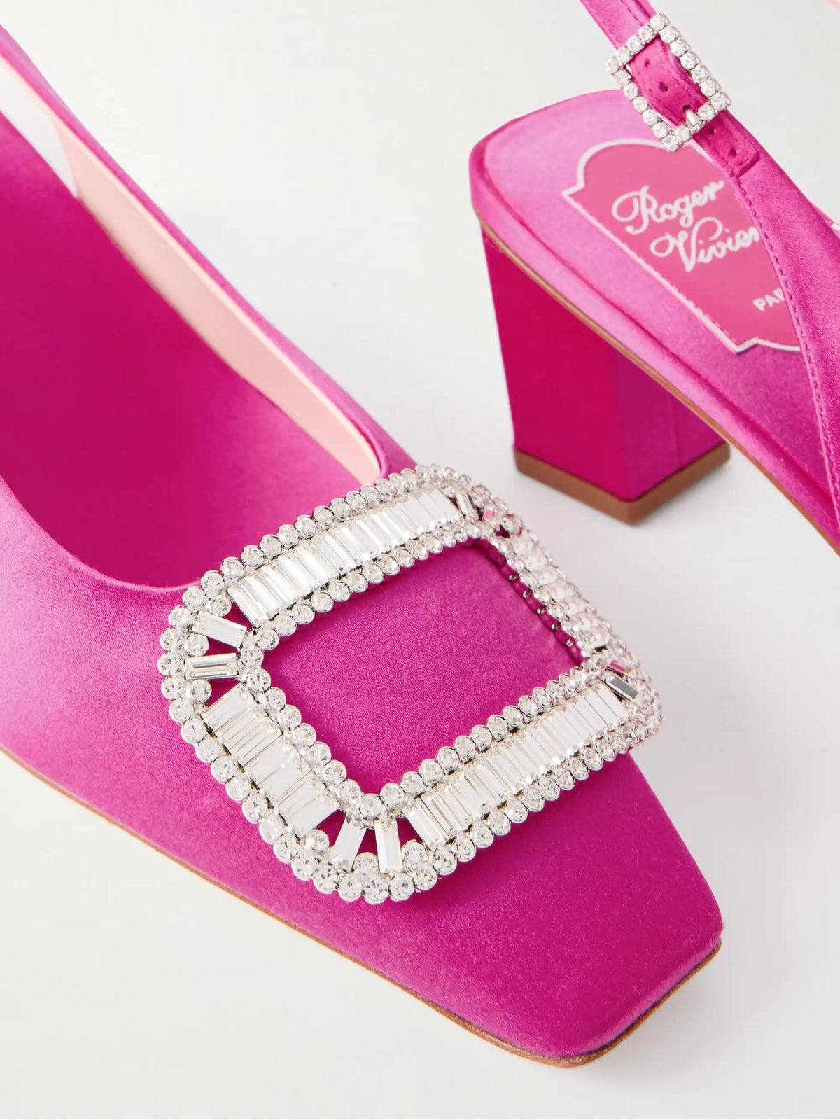 Belle Vivier Pilgrim 45 Crystal-embellished Satin Slingback Pumps