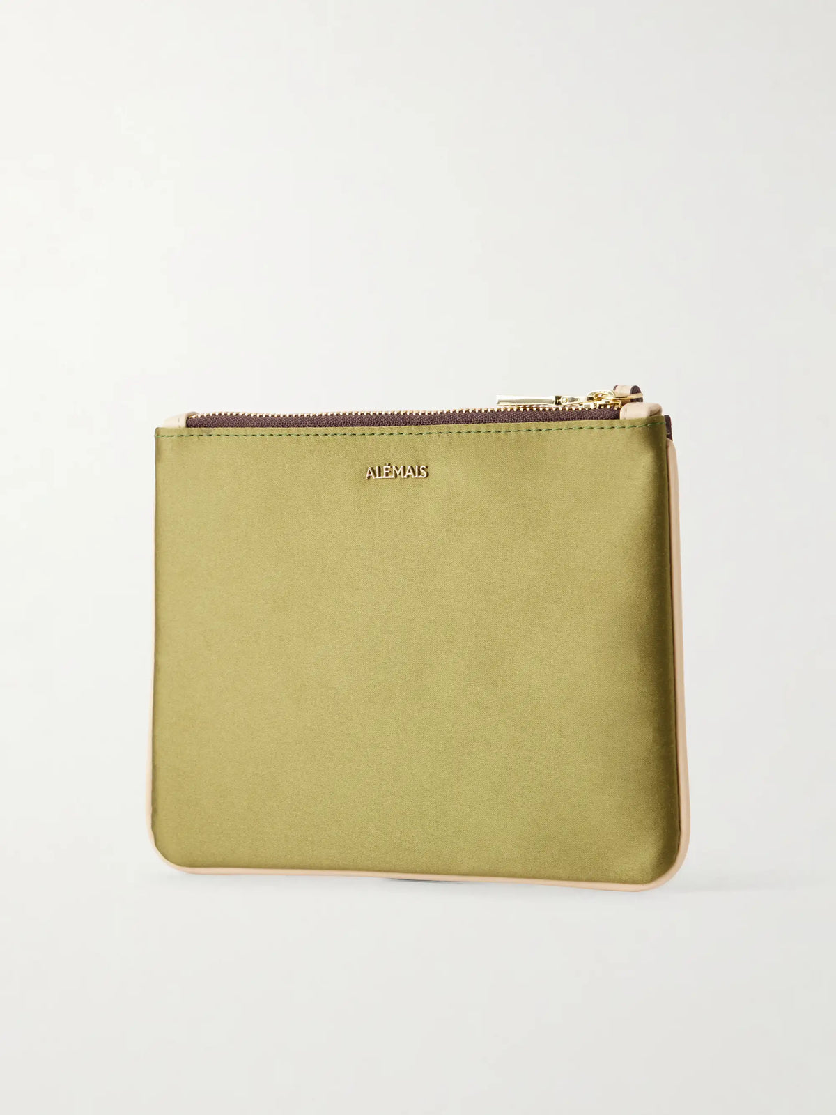 ALÉMAIS Lacey Embroidered Leather-trimmed Satin Clutch