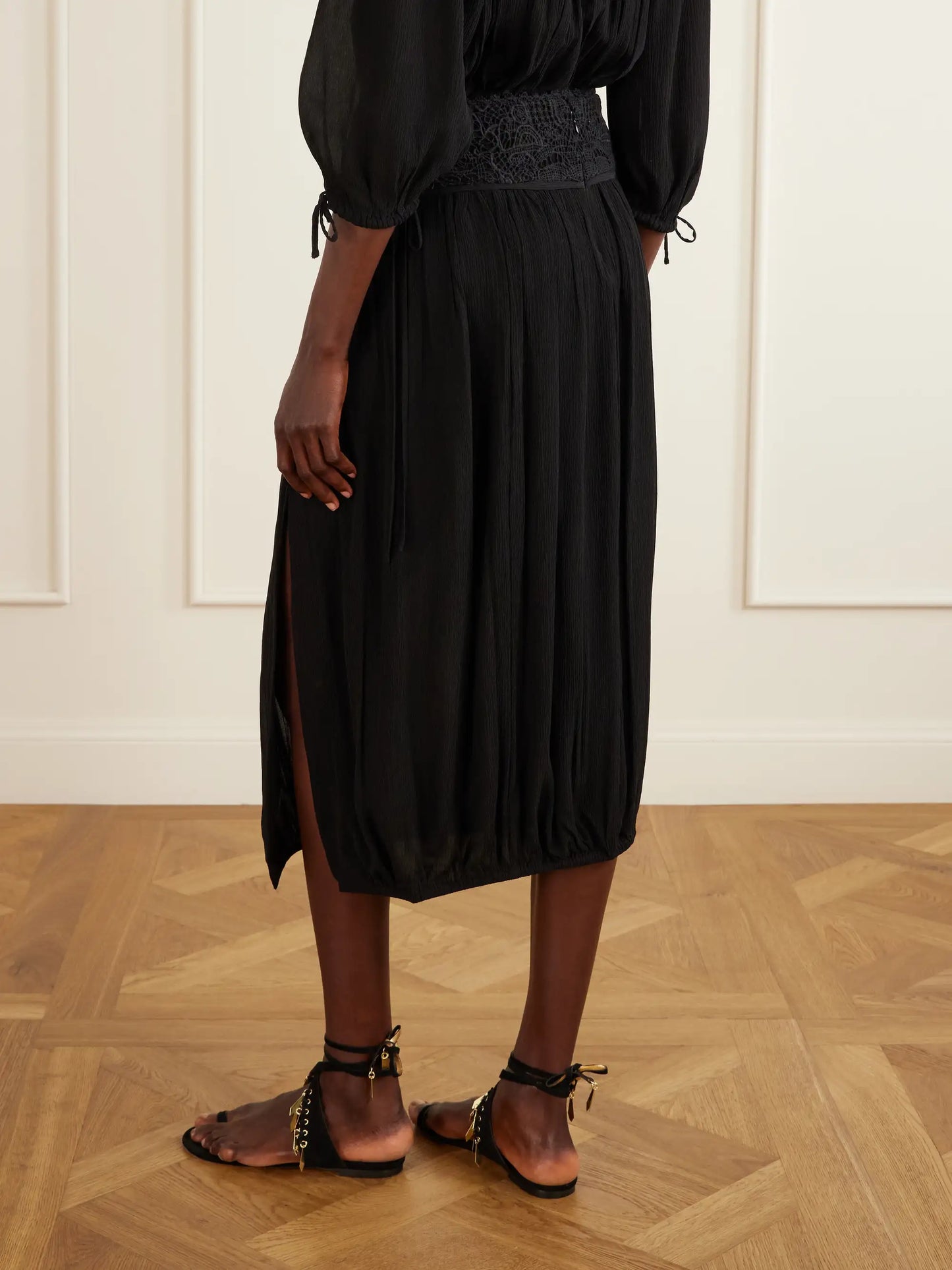 Nilma Lace-trimmed Silk Midi Skirt
