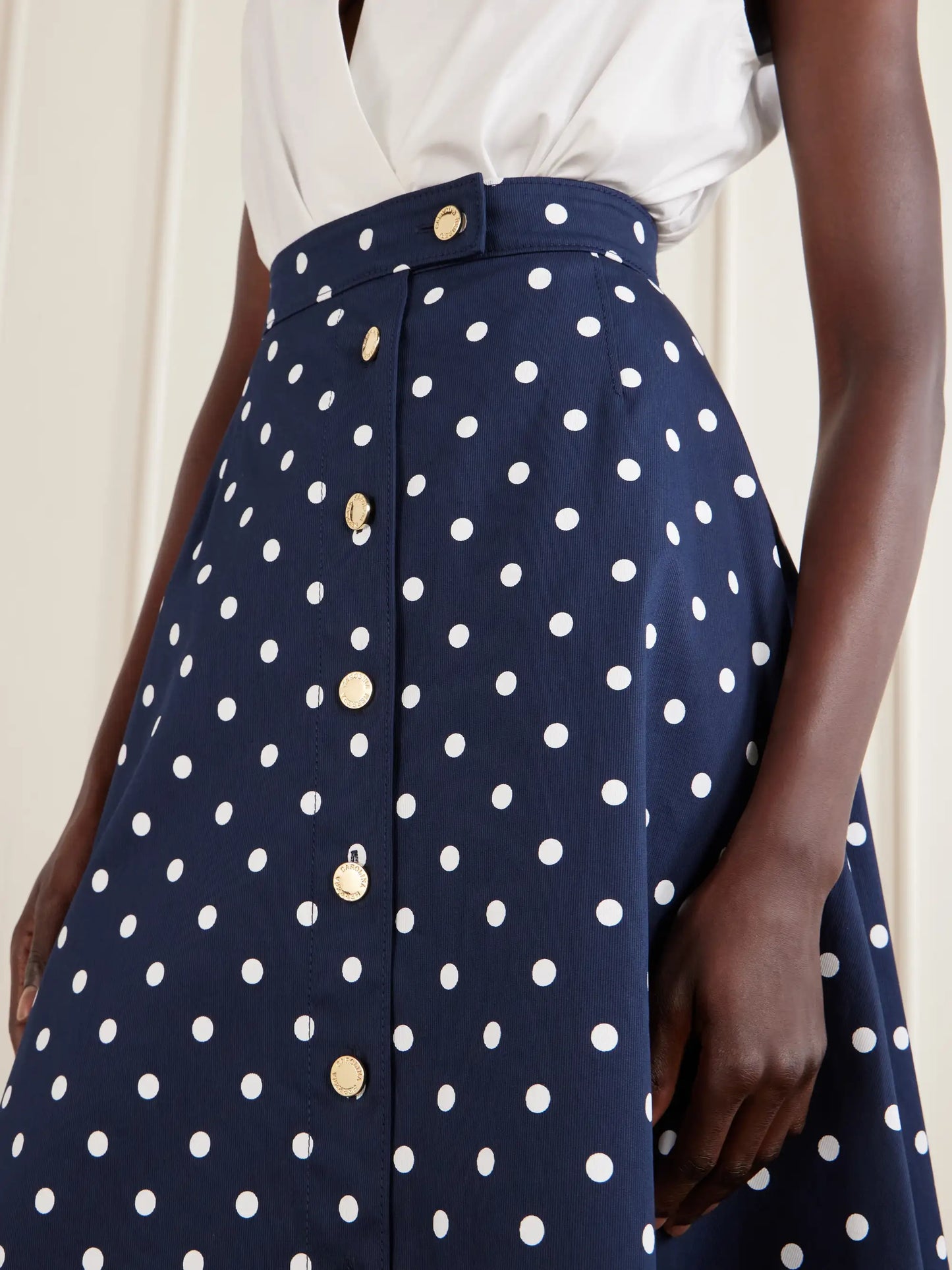 Polka-dot Cotton-blend Twill Midi Skirt