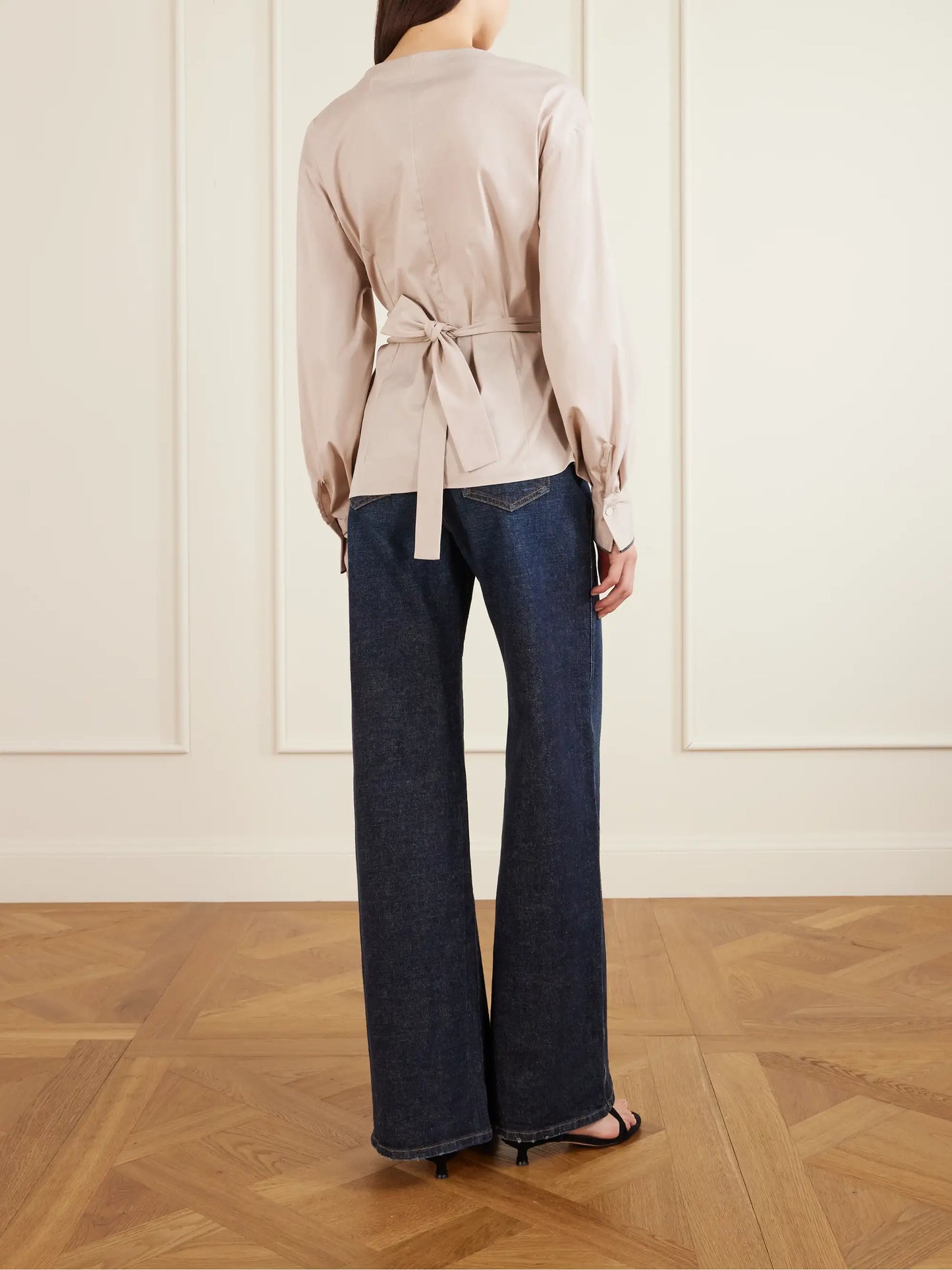 Embellished Cotton-blend Poplin Wrap Blouse