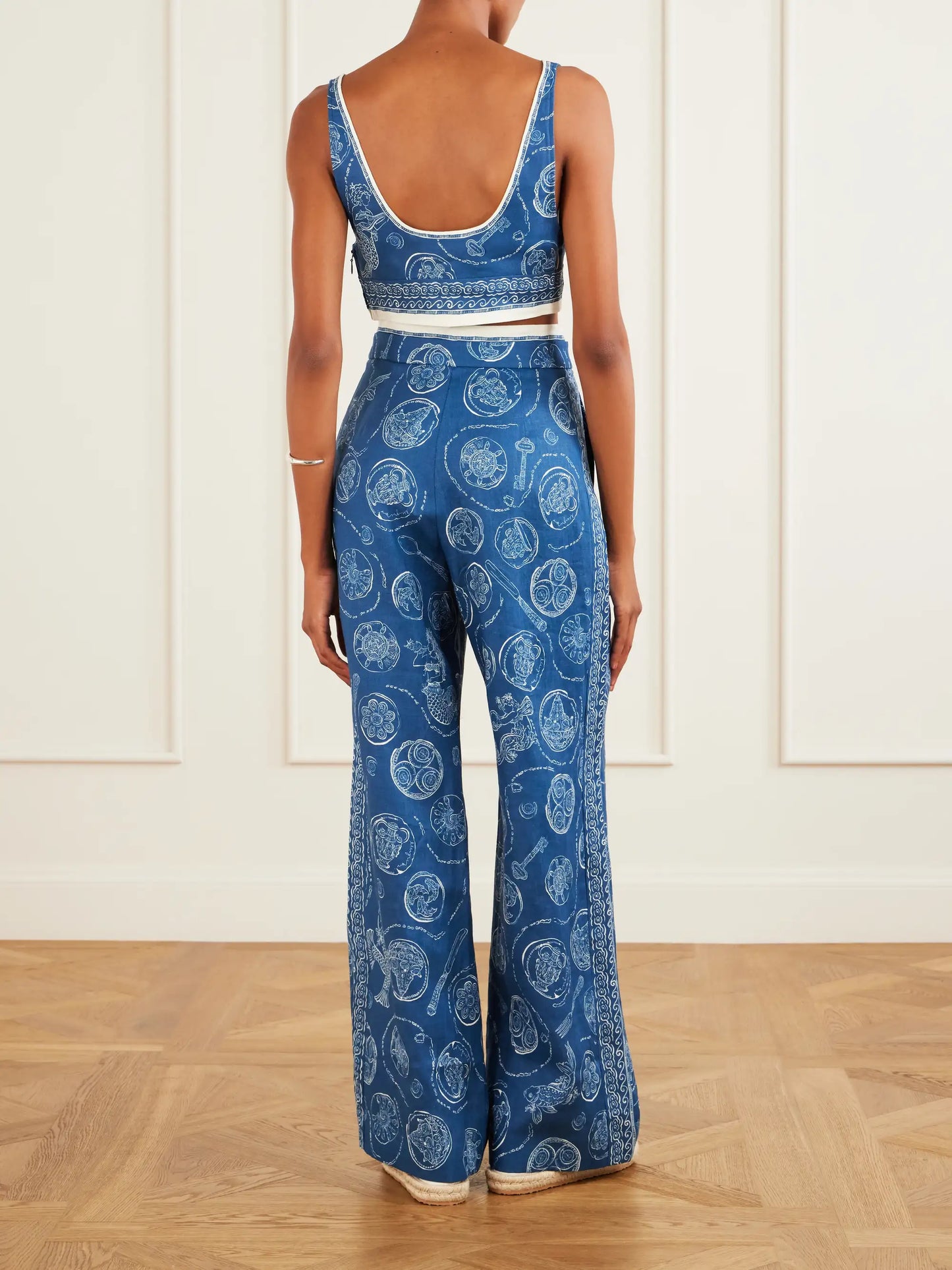 Lucky Pleated Printed Linen Wide-leg Pants