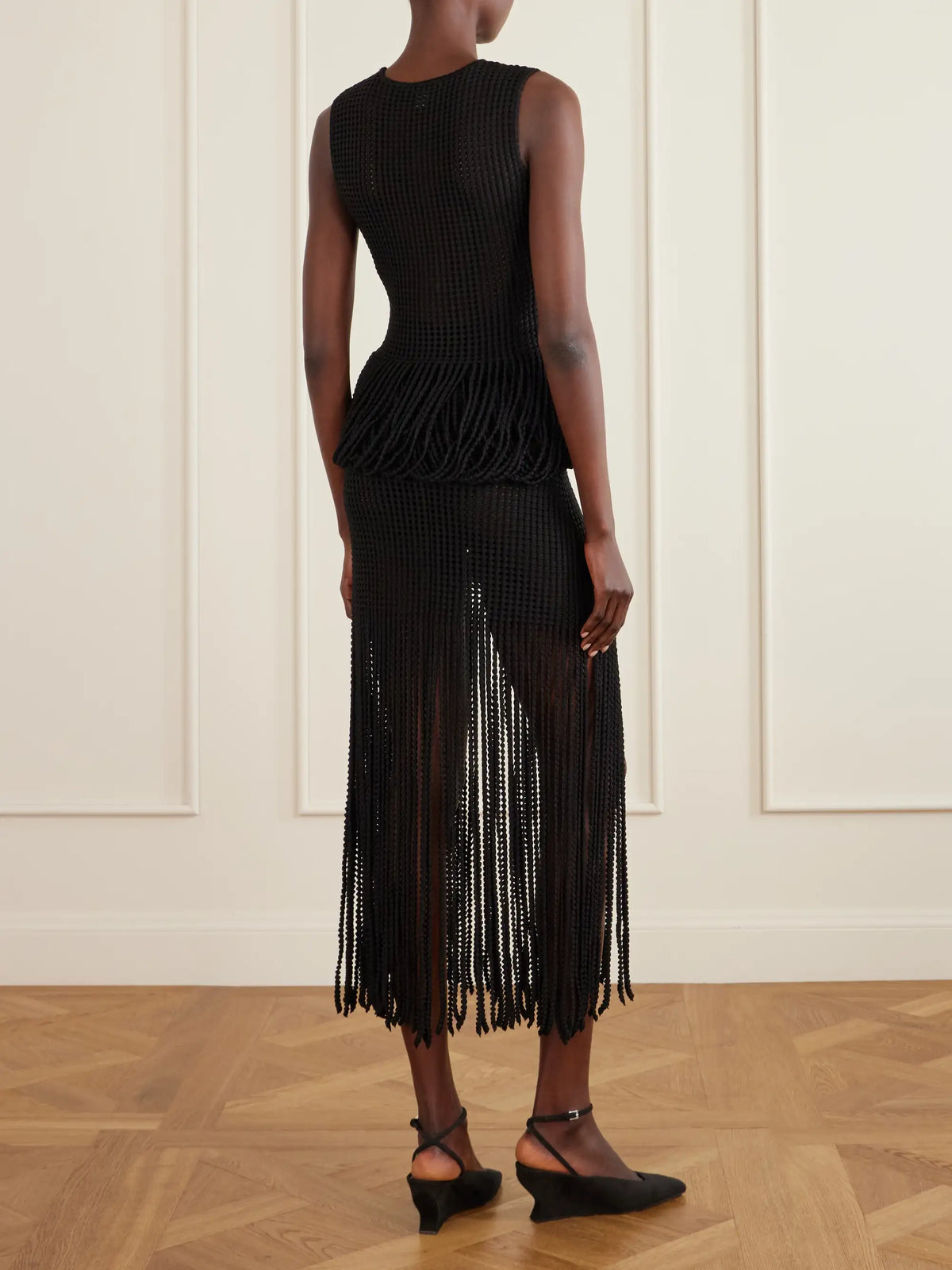 Knitted Fringed Midi Skirt