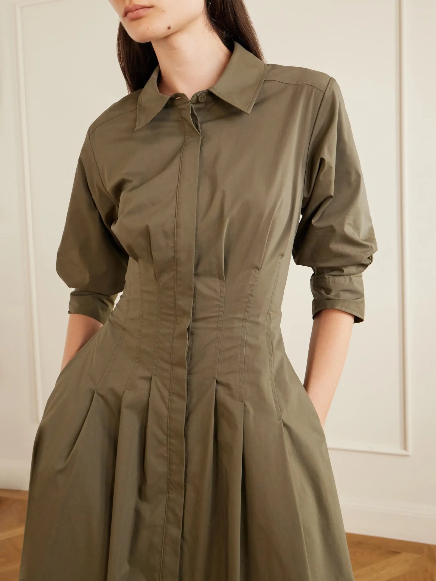 Jazz Pintucked Cotton-blend Poplin Midi Shirt Dress