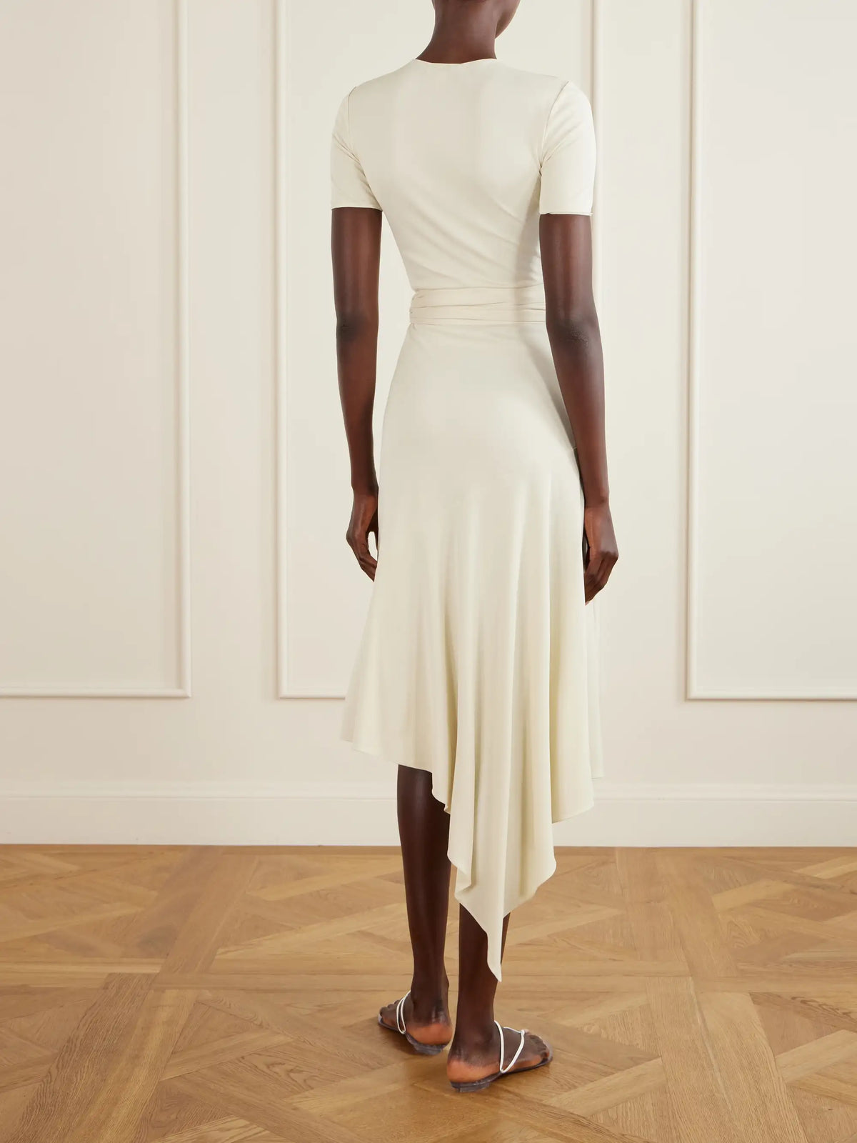 Asymmetrical Belted Jersey Midi Dress