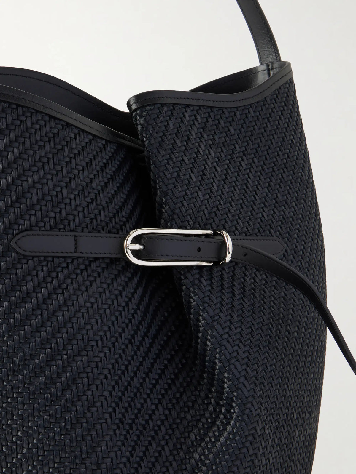 Belted Bucket Leather-trimmed Raffia Bucket Bag